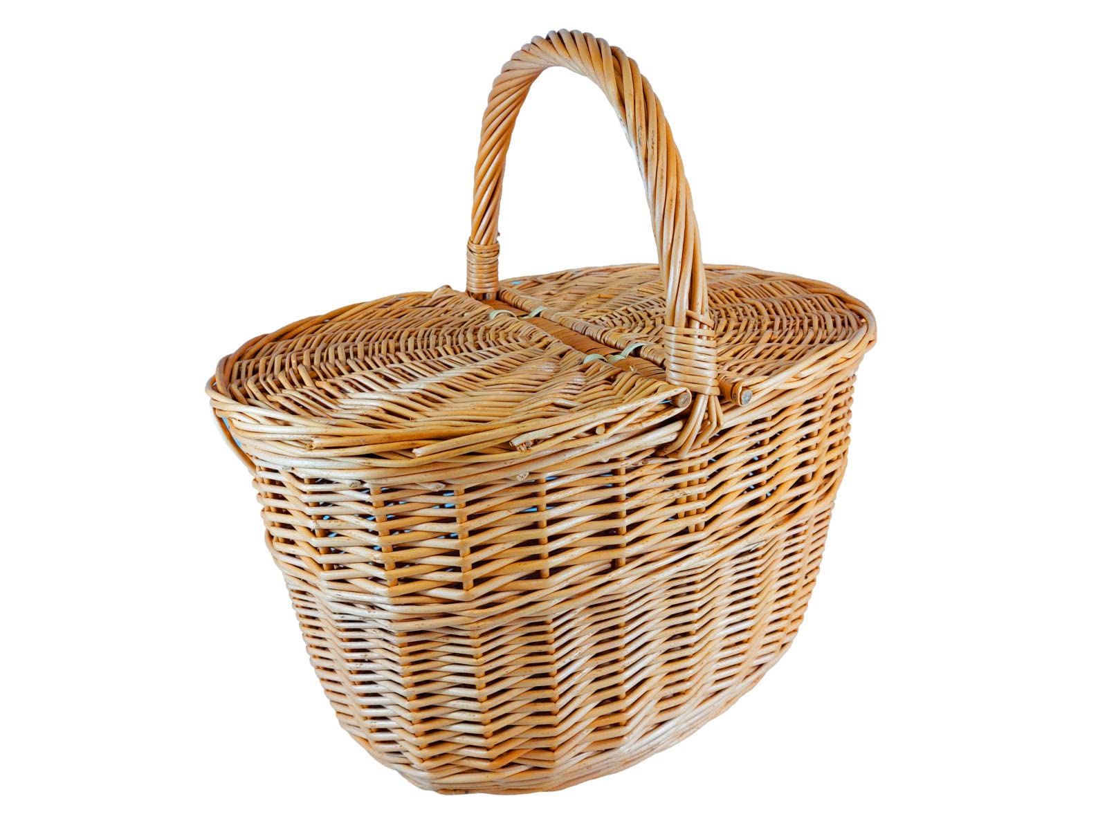 Cesta de mimbre para pícnic/camping, cesta de la compra, para frutas, verduras o setas, con doble tapa, cesta de almacenamiento, tejida a mano, 41 x 30 cm, 25/40 cm