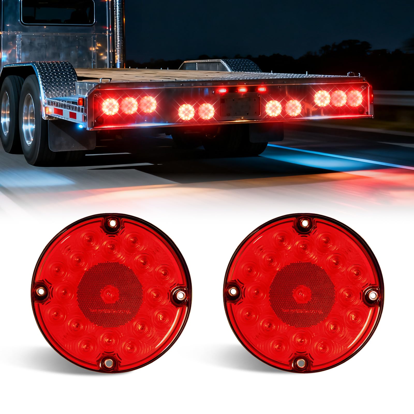 2PCS 7 inch 17 LED Round Trailer Tail Lights (Red)