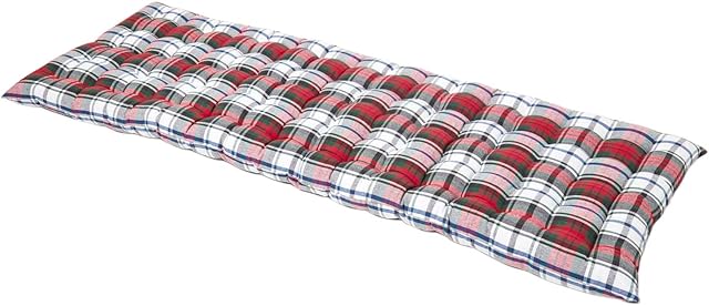 HOMESCAPES Red Tartan Garden Bench Cushion 3 Seater Seat Pad for Patio Furniture Kitchen or Dining Bench Indoor & Outdoor Use Comfortable 100% Cotton Macduff Style Thick Cushion 143 cm Wide