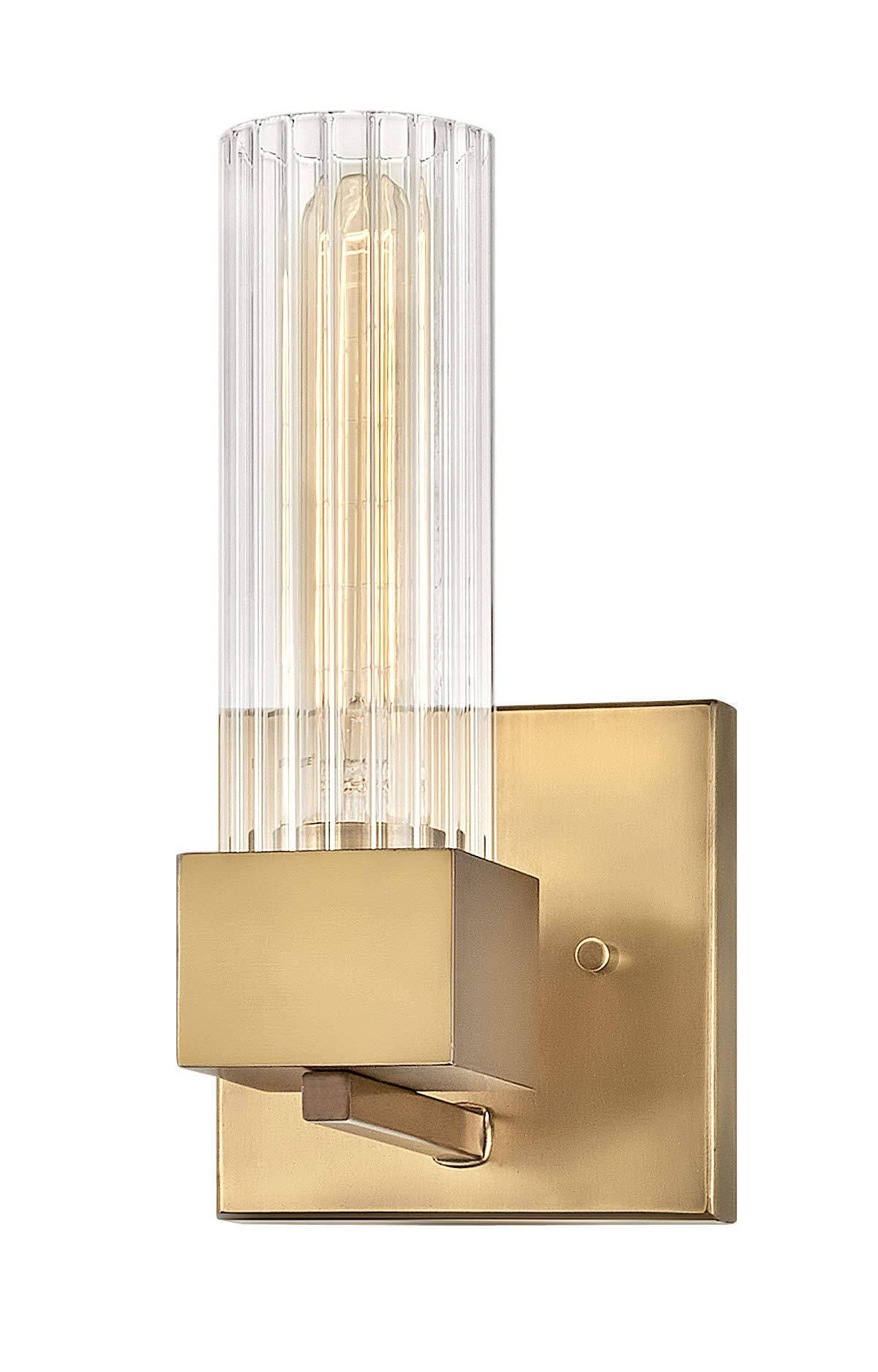 Hinkley Xander One Light Bathroom Vanity Fixture - Ribbed Clear Glass, Mid-Century Modern, Use T9 or T10 Bulbs - Heritage Brass Finish