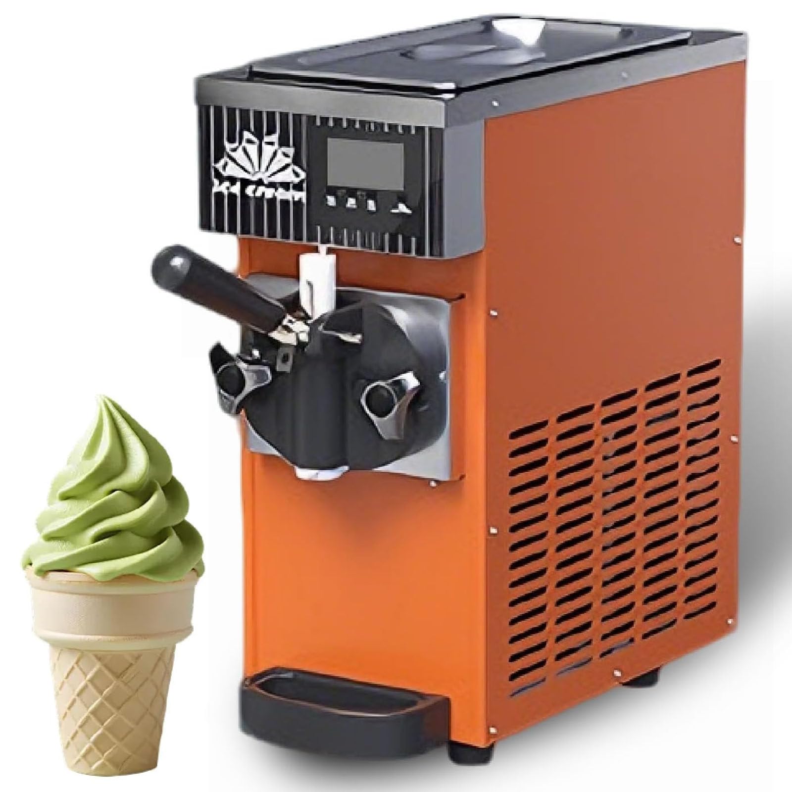 Drmoxin Commercial Ice Cream Maker, Tabletop Soft Serve Ice Cream Maker, 2.5L Tank & 1L Cylinder, Stainless Steel Build with LED Display & One-Click Cleaning, 80-100 Servings Per Hour Orange