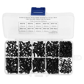 Hex Bolts Kit, Alloy Steel Standard Threads Industrial Fastener M3 Screws Assortment with Storage Box for Hydraulic Equipment for Mold Assembly