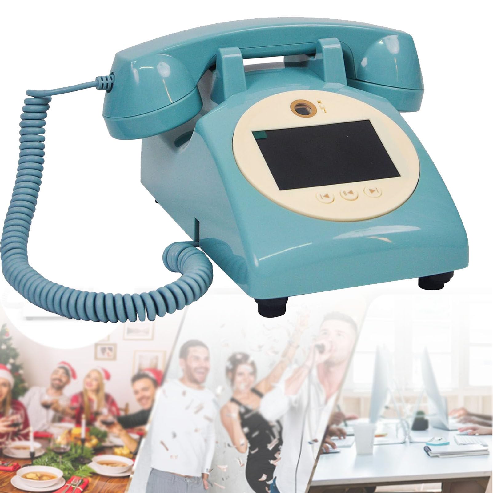 SENJINGHUA Video Audio Guest Book Wedding Phone, Retro Video Phone Guest Book, 1080p Hd Wedding Phone Customized Video Messages, Record Preserve Special Occasions Blue-64GB