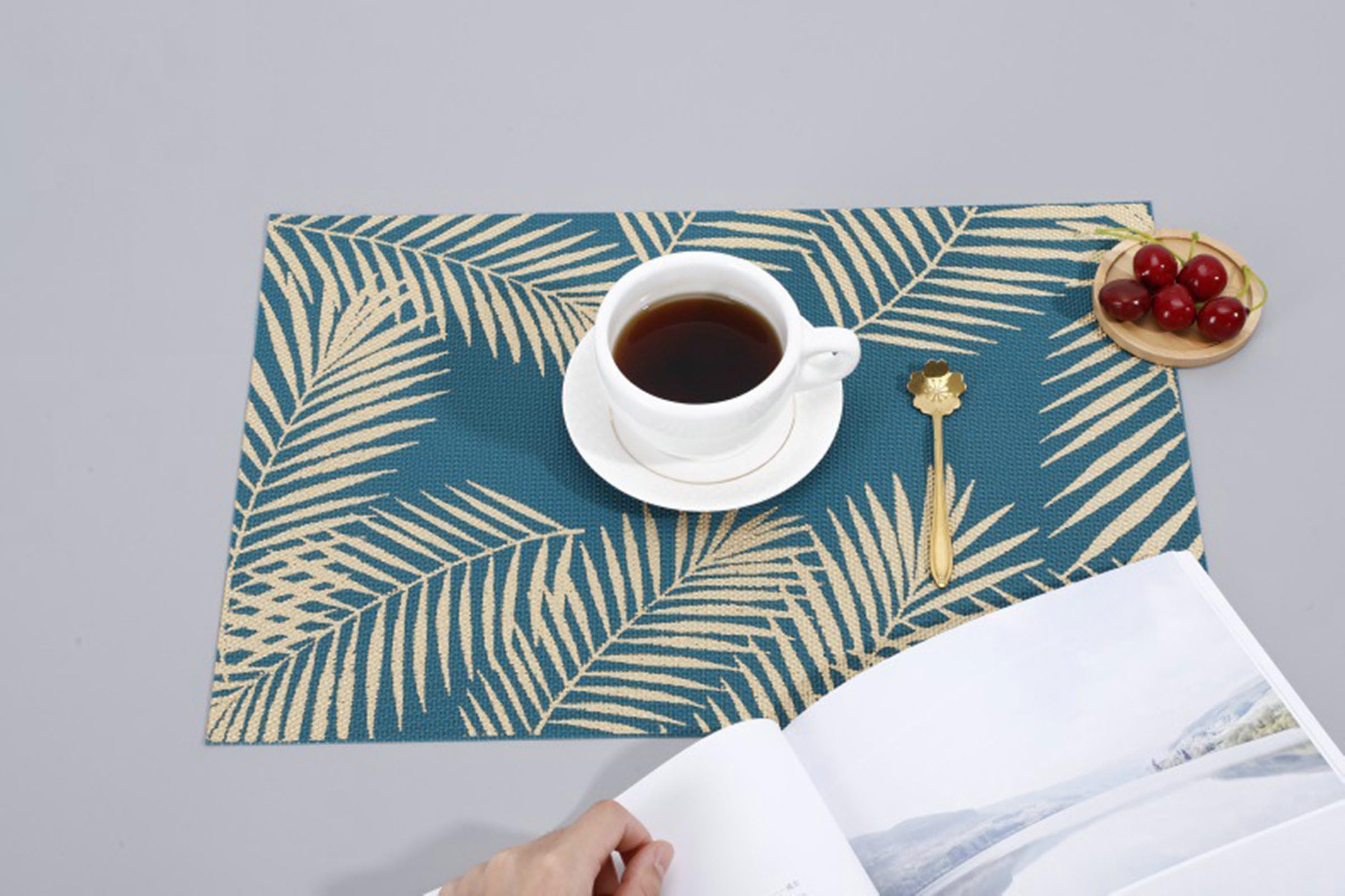 Gualiy Tovagliette da Colazione Set da 10, Tovaglietta Americana Lavabile 45x30CM con Cocco Foglie Modello Rettangolare Tovaglietta