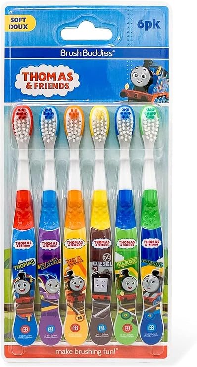 Brush Buddies Thomas & Friends Kids Toothbrush Set 6 Pack Soft Bristle Toddler Toothbrush Ages 2+ Small Head Easy Grip Handle Fun Character Toothbrushes Kids Oral Care