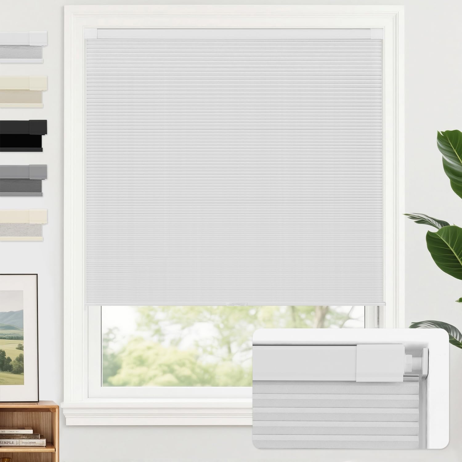 Photo 1 of AOSKY 100% Blackout No Drill Cellular Shades Blinds for Indoor Windows, No Tools Thermal Insulated Black Out Cordless Honeycomb Blinds for Bedroom Living Room Window, 58" W x 48" H, White