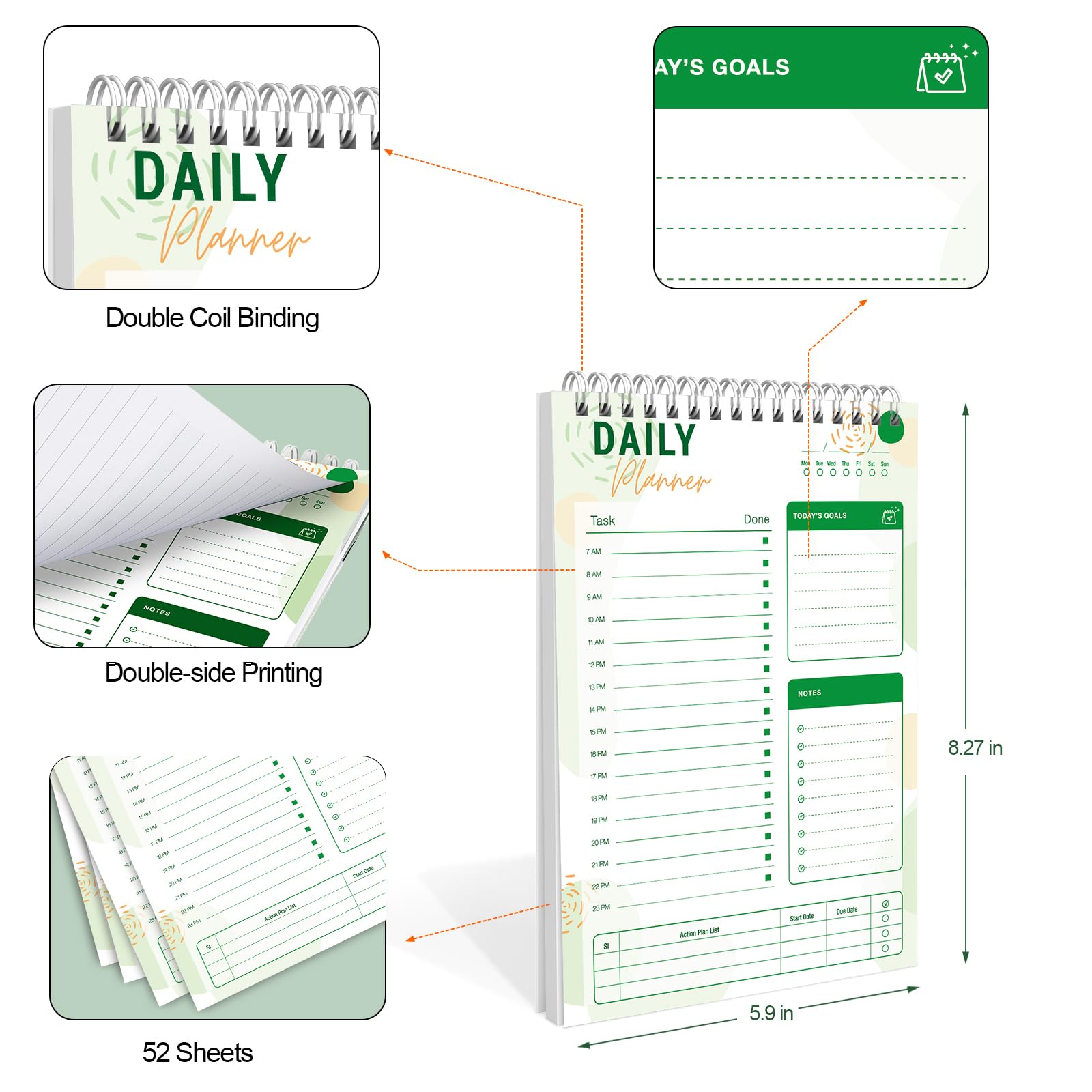 Agenda Diaria Sin Fecha, Cuaderno De Lista De Tareas Con Calendario Por Hora Regolden-Book Calendarios