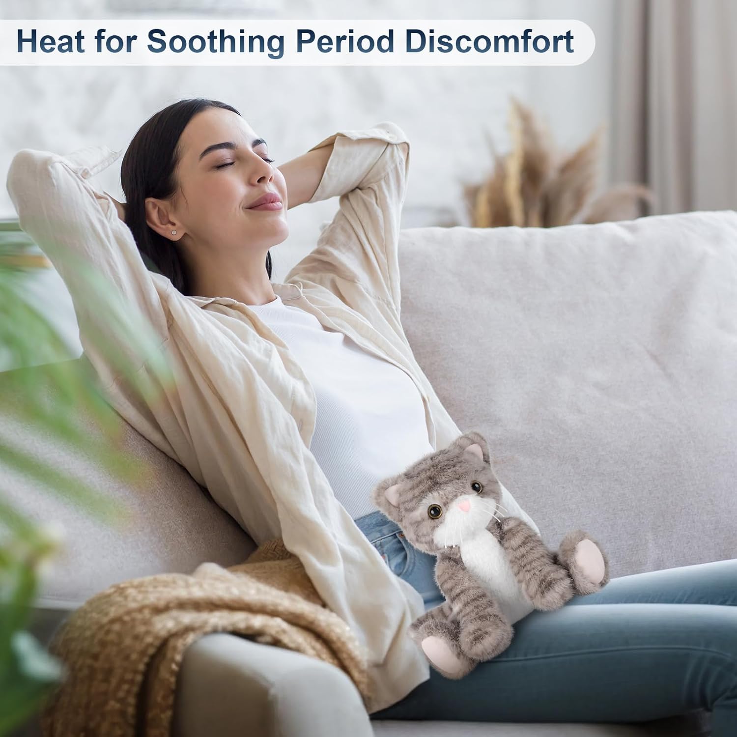 Heatable & Coolable Grey Cat Stuffed Animal, Cat Heating Pad Microwavable for Soothing & Relaxation, Lavender Scented Cat Plush Toy for Stress Relief, Stuffed Cat Toys for Kids - Image 5