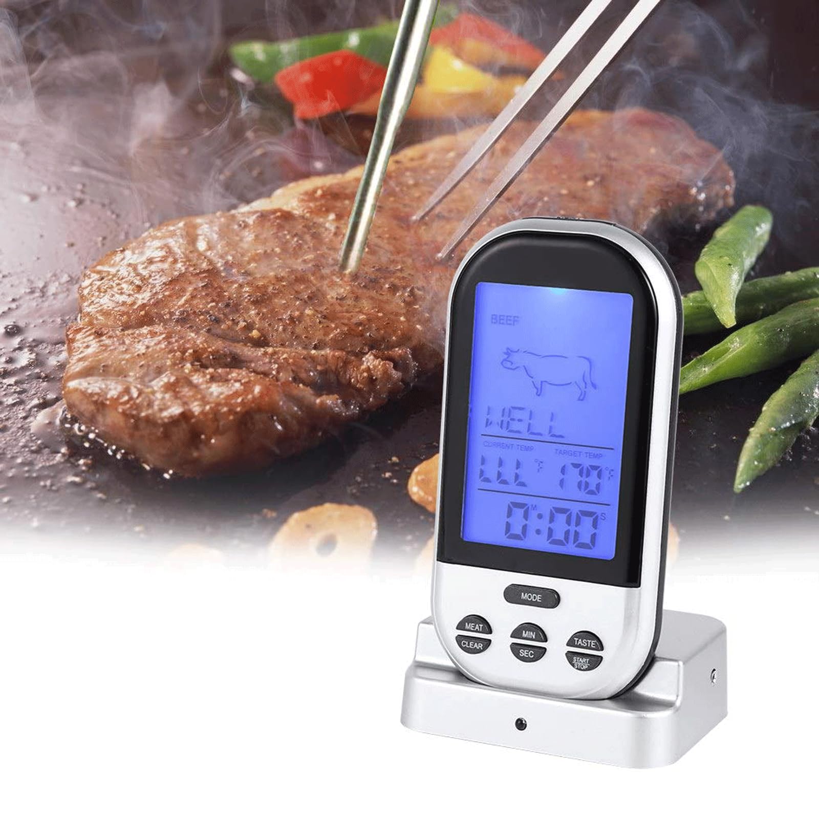 KRILLIQ Termometro Digitale LCD con Telecomando Wireless a Grande Schermo Termometro per Carne a Lettura istantanea per Cucinare cibi da Cucina