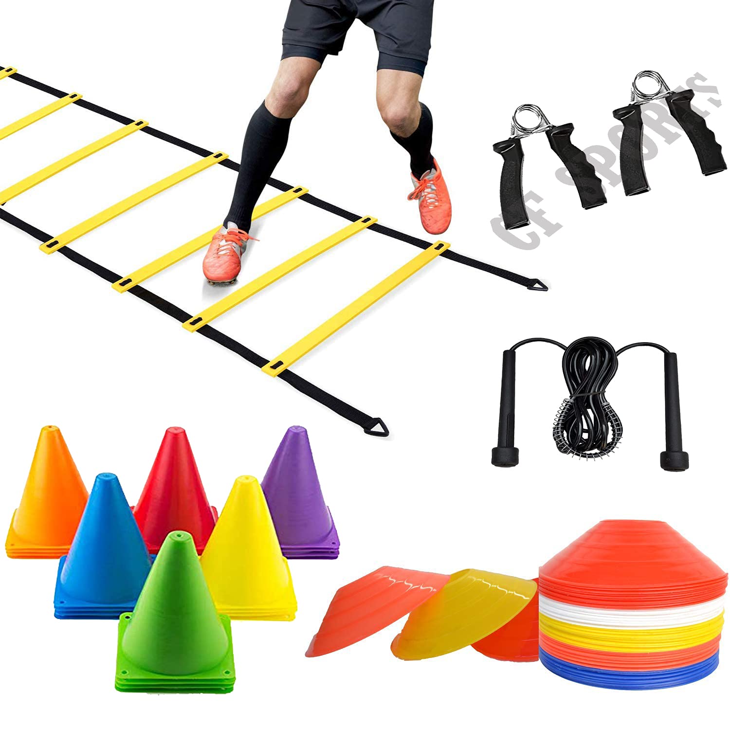 CF Sports 6 Inch Cones Pack 6,10 Space Markers, 4 Meter Ladder, Pack of 2 of Hand Gripper & Skipping Rope Agility Combos (B09CHLJZPR) Amazon Price History, Amazon Price Tracker