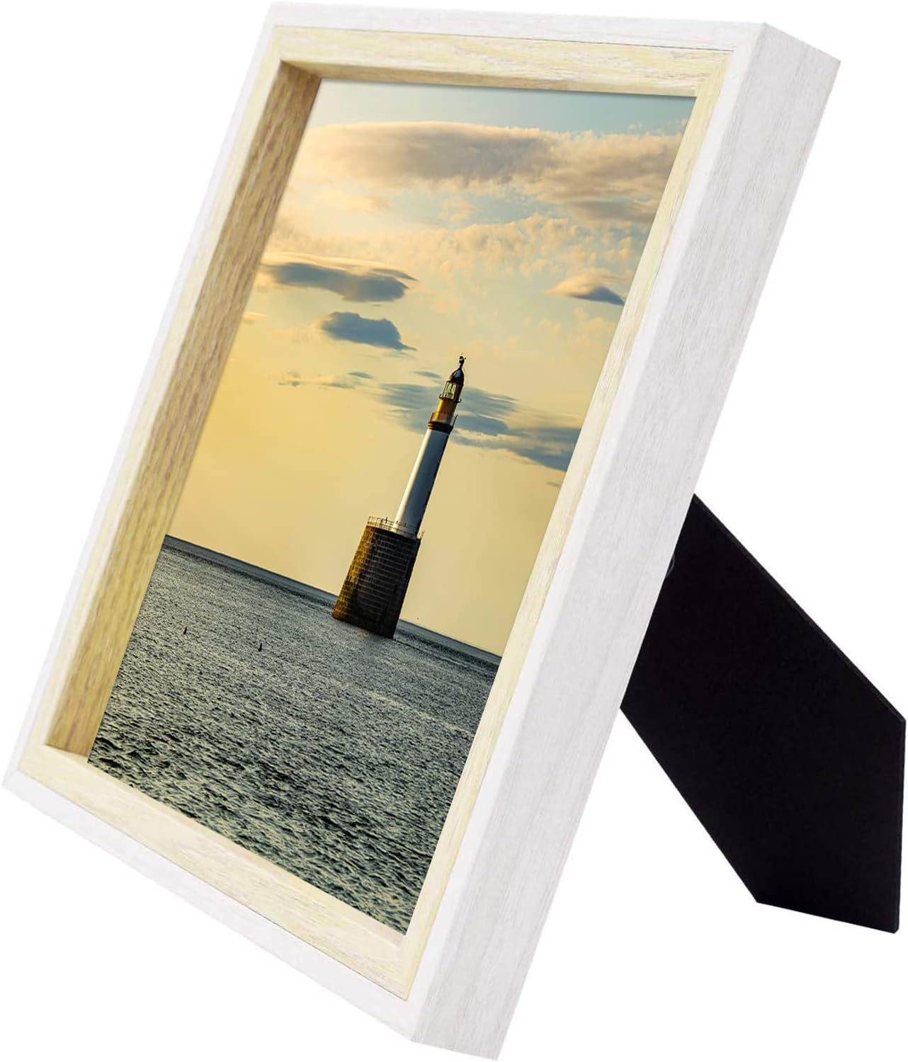 Frametory, 8x8 Picture Frame - Composite Wood with Glass - Square Photo Frame Horizontal And Vertical for Wall And Tabletop (Beige And White, 4 Pack)