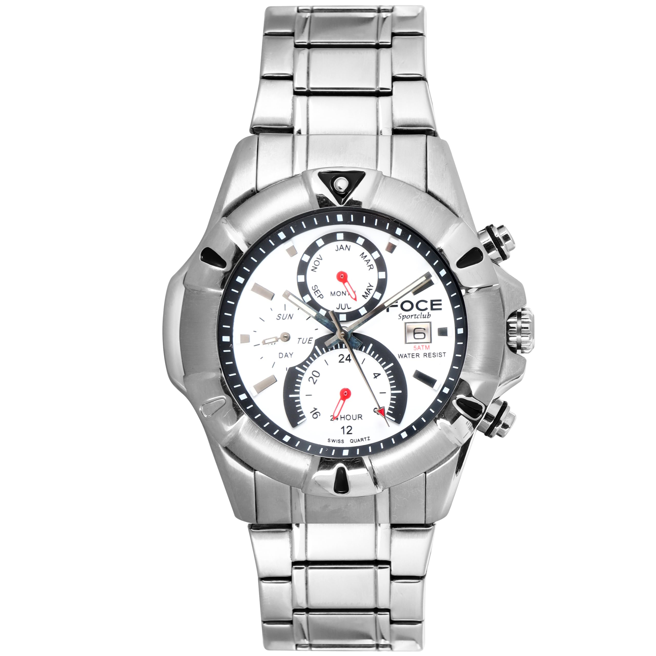 Foce Multifunction White Dial Metal Belt Watch for Men- F911GSM -White (B0CSG59C4B) Amazon Price History, Amazon Price Tracker