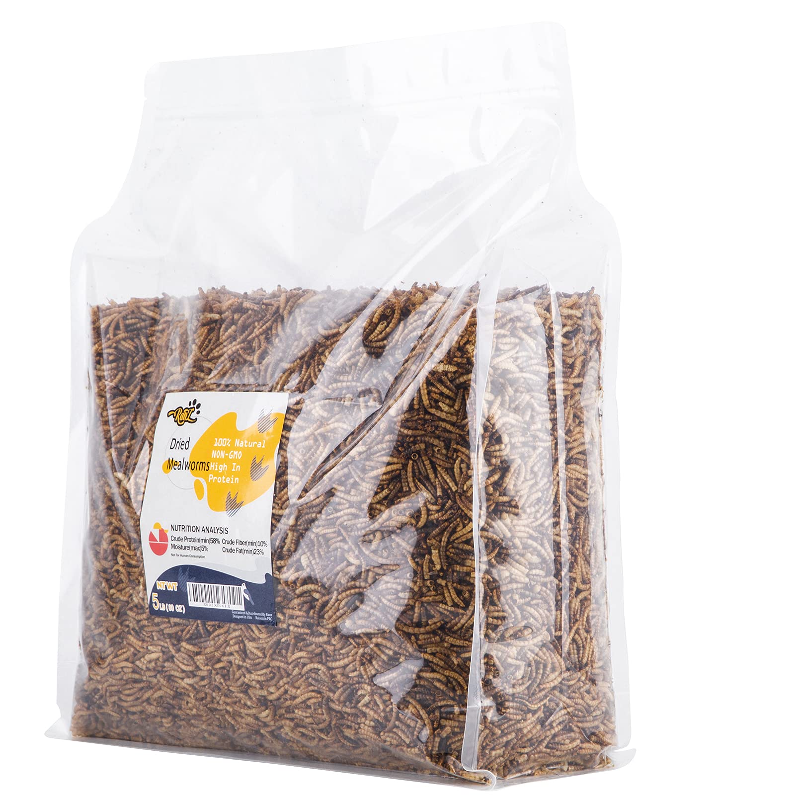 RANZ 5LBS Bulk Non-GMO Dried Mealworms for Chickens, High in Protein Mealworm Treats, Best for Wild 