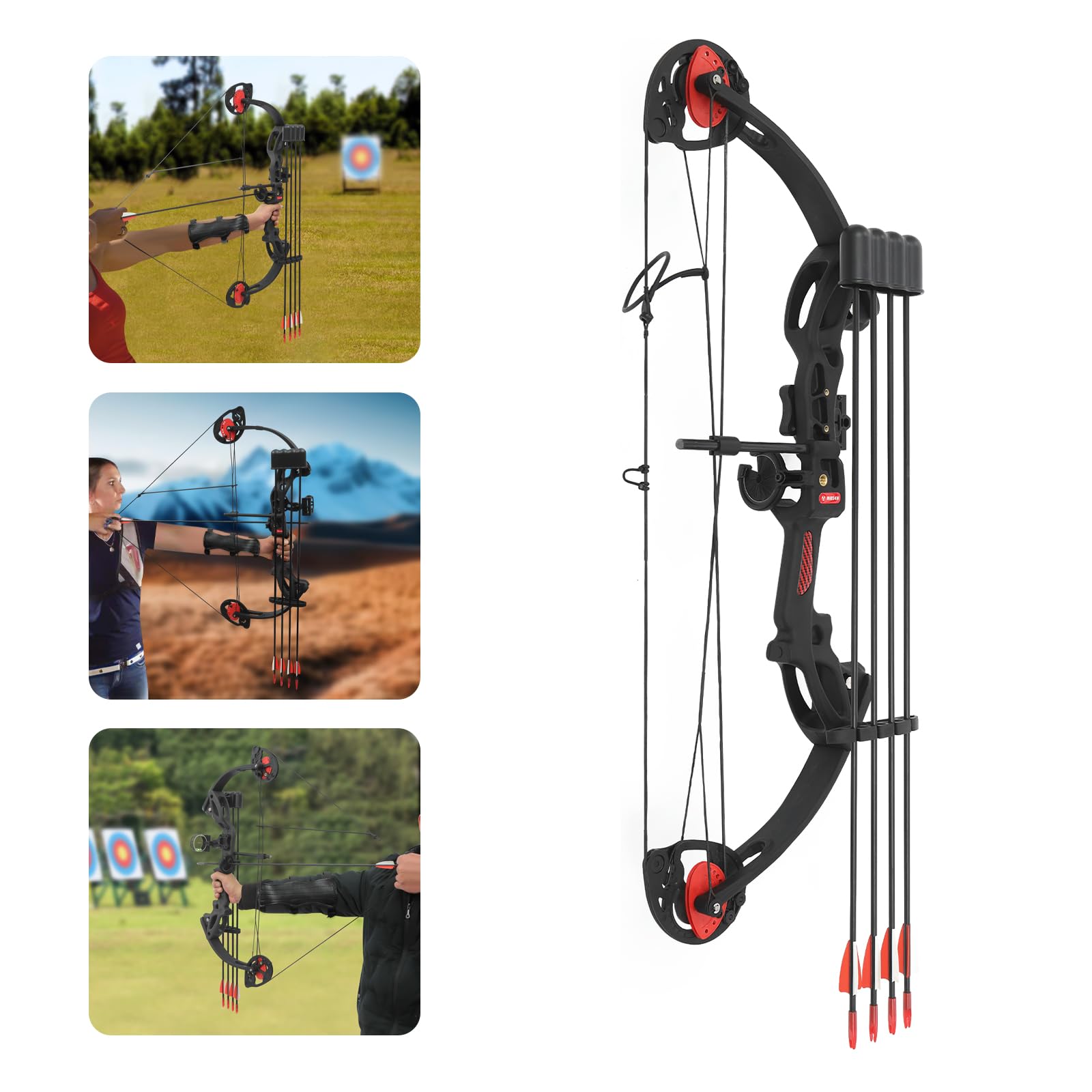 Juego de arco compuesto y flecha, 16-29 libras, peso ajustable para juventud, arco, con una visera de un pin con libélula y una almohadilla de flecha, para adolescentes y niños - 2