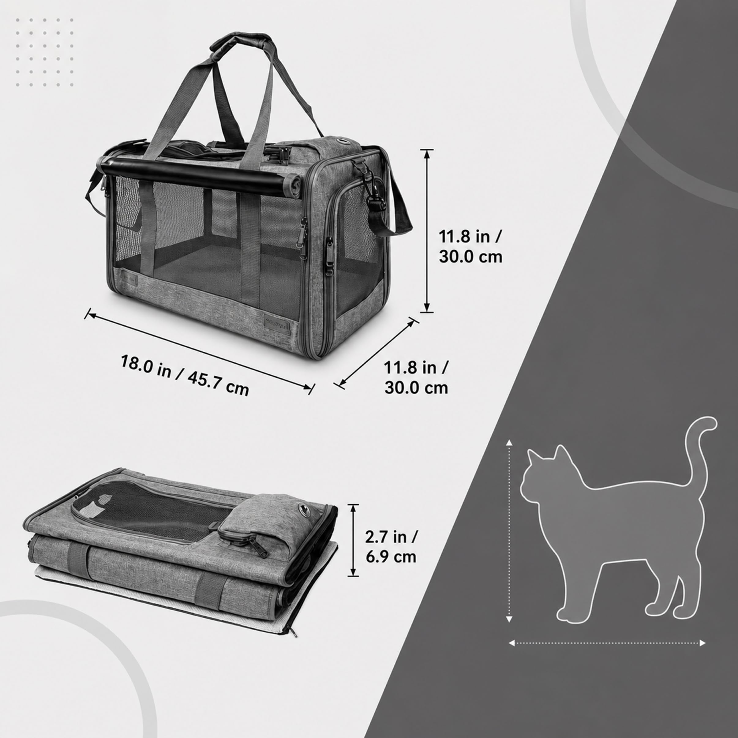 Borse per trasportini per gatti Borsa per animali domestici Borsa per cani da trasporto per cuccioli (20 libbre) Grigio