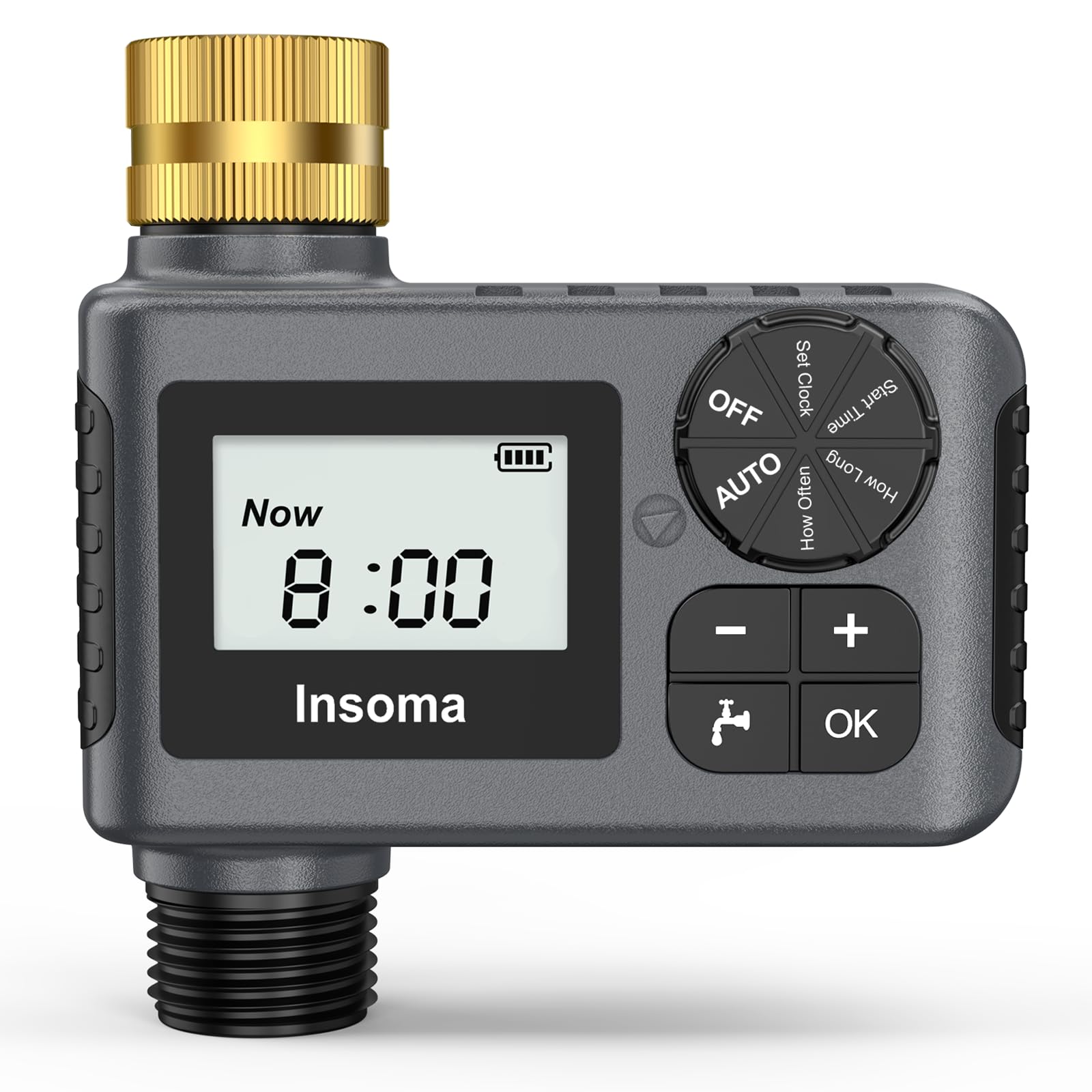 Sprinkler Timer with Brass Swivel, Programmable Water Timer for Outdoor Garden Hose, Hose Timers with Rain Delay/Manual/Auto Mode, Drip Irrigation and Lawn Watering System, 1 Outlet