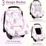 Car Seat Cover Baby, HNHUAMING Infant Car Seat Covers Canopy for Baby Girl Boy, Cozy & Windproof Unicorn Newborn Carseat Covers Minky Dot Backing Stroller Cover with Breathable Mesh Window, Rainbow
