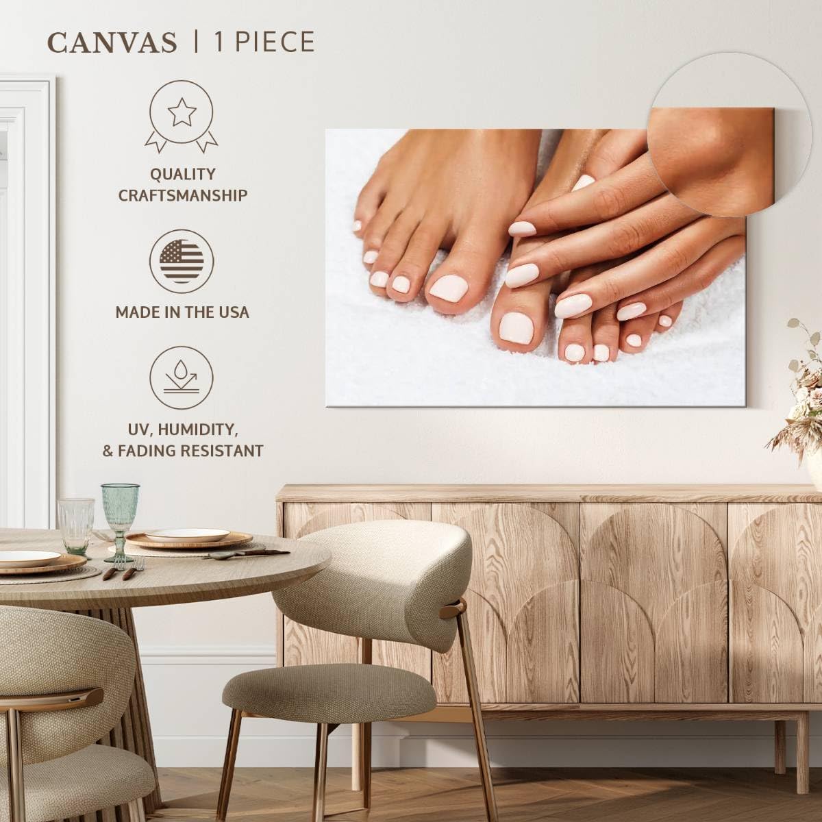 ElephantStock Clean White Nails Wall Art - Horizontal Wrapped Canvas - 1-Piece Lobby Wall Decor - Photographic Canvas Print - Beige and Brown Decor for Wall - 12" X 8"