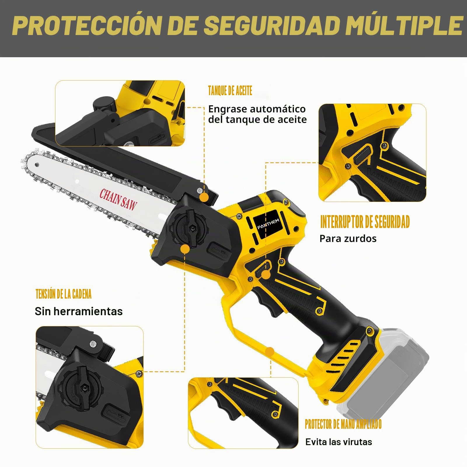 Mini motosierra inalámbrica compatible con Dewalt de 18 V 20 V sin batería | de 8 y 6 pulgadas engrasador automático sin escobillas, motosierra eléctrica portátil pequeña con cadena para cortar