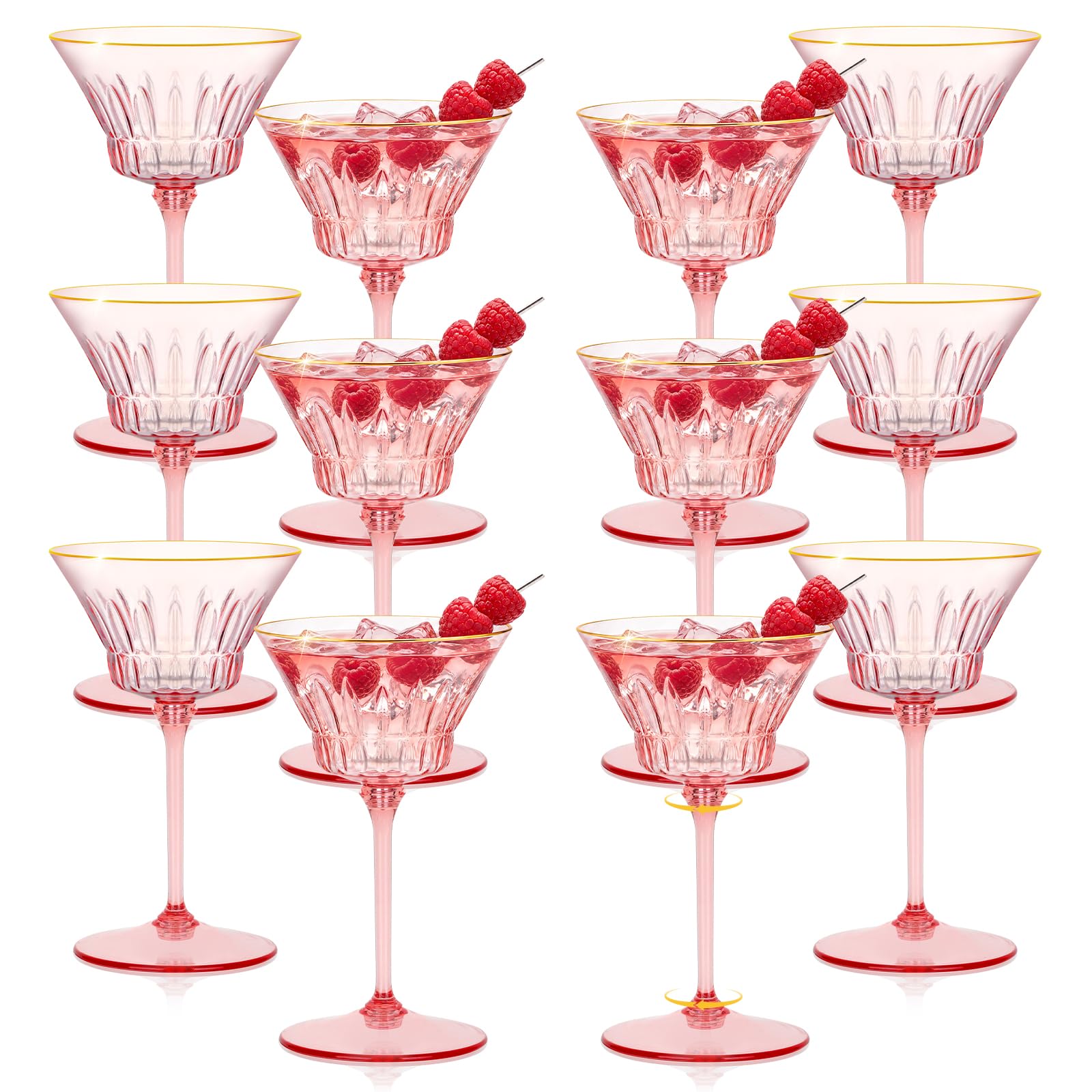 12 Pcs Plastic Martini Glasses with Gold Rim 4.5 Oz Reusable Acrylic Coupe Cocktail Glasses Removable Champagne Dessert Cups for Margaritas Mimosa Weddings Parties Birthday Celebrations (12, pink)