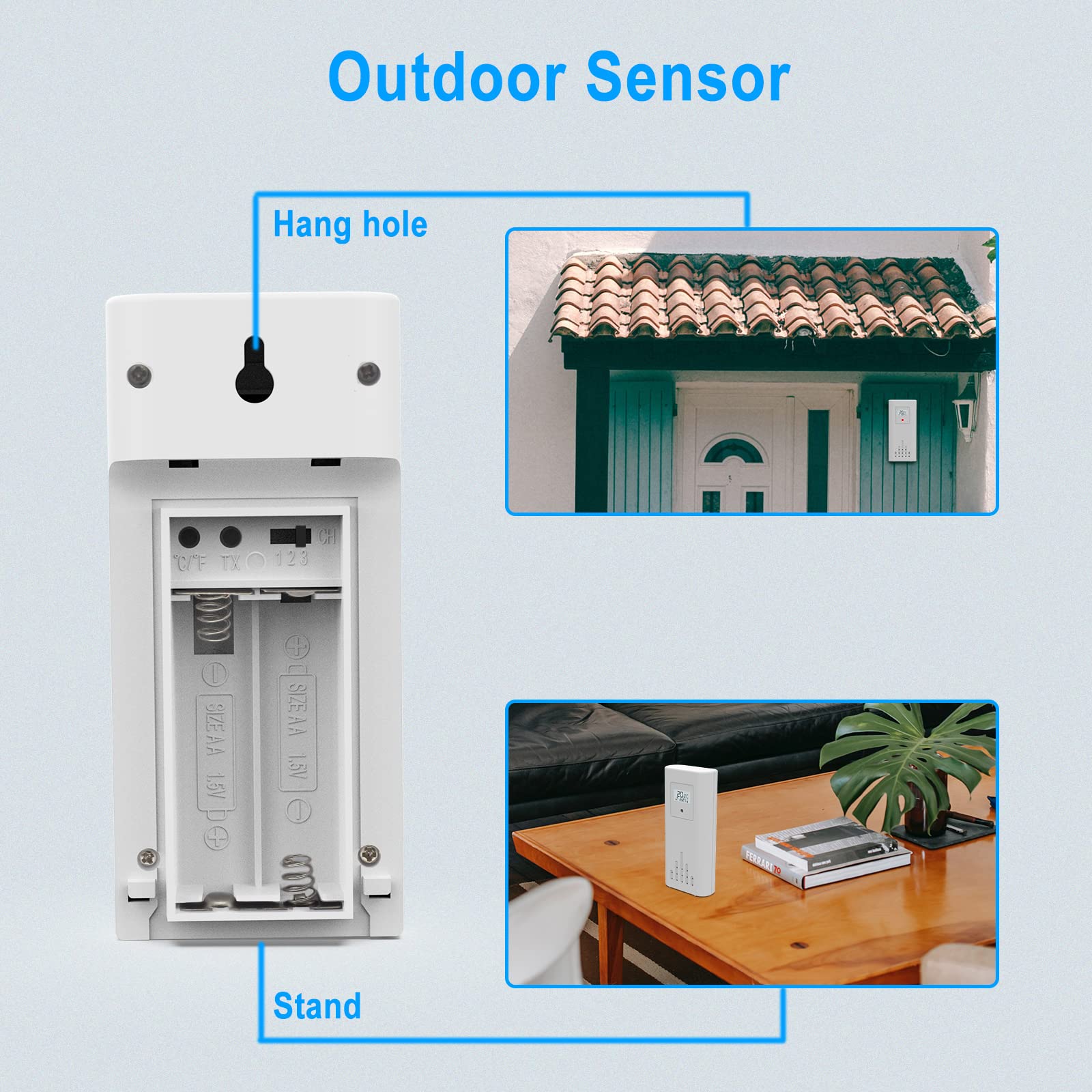 Stazione Meteorologica Wireless con Sensori Esterni, Stazione Meteo Meterologica Digitale,Termometro Digitale Igrometro per Interni Esterni, LCD Touchscreen Colorato