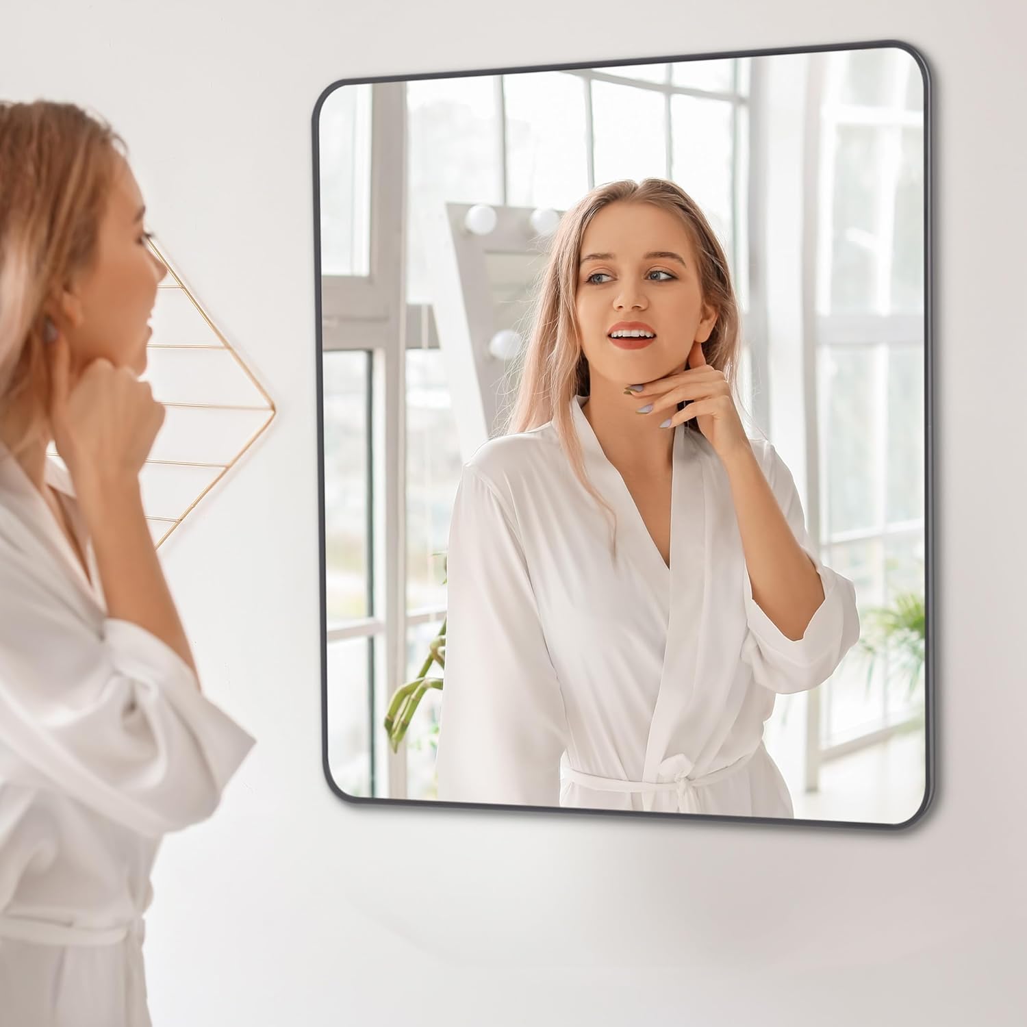 36" x 36"Bathroom Mirror, Matte Black Wall Mirror with Metal Frame, Decorative Rectangular Vanity Mirror for Bedroom Bathroom Living Room Entryway (Horizontal/Vertical) - Image 4