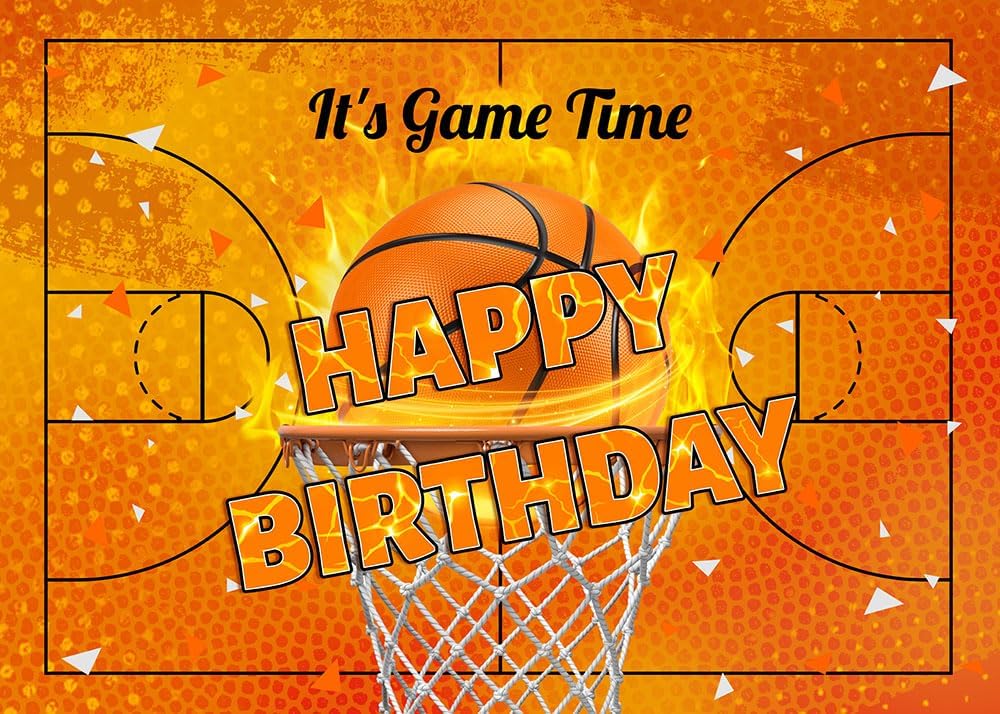Mocsicka Basketball Birthday Backdrop It's Game Time Basketball Birthday Party Decorations Banner for Boys Men Sport Theme Happy Birthday Photography Backgrouns (Orange, 7x5ft(82"x60")) - Image 7