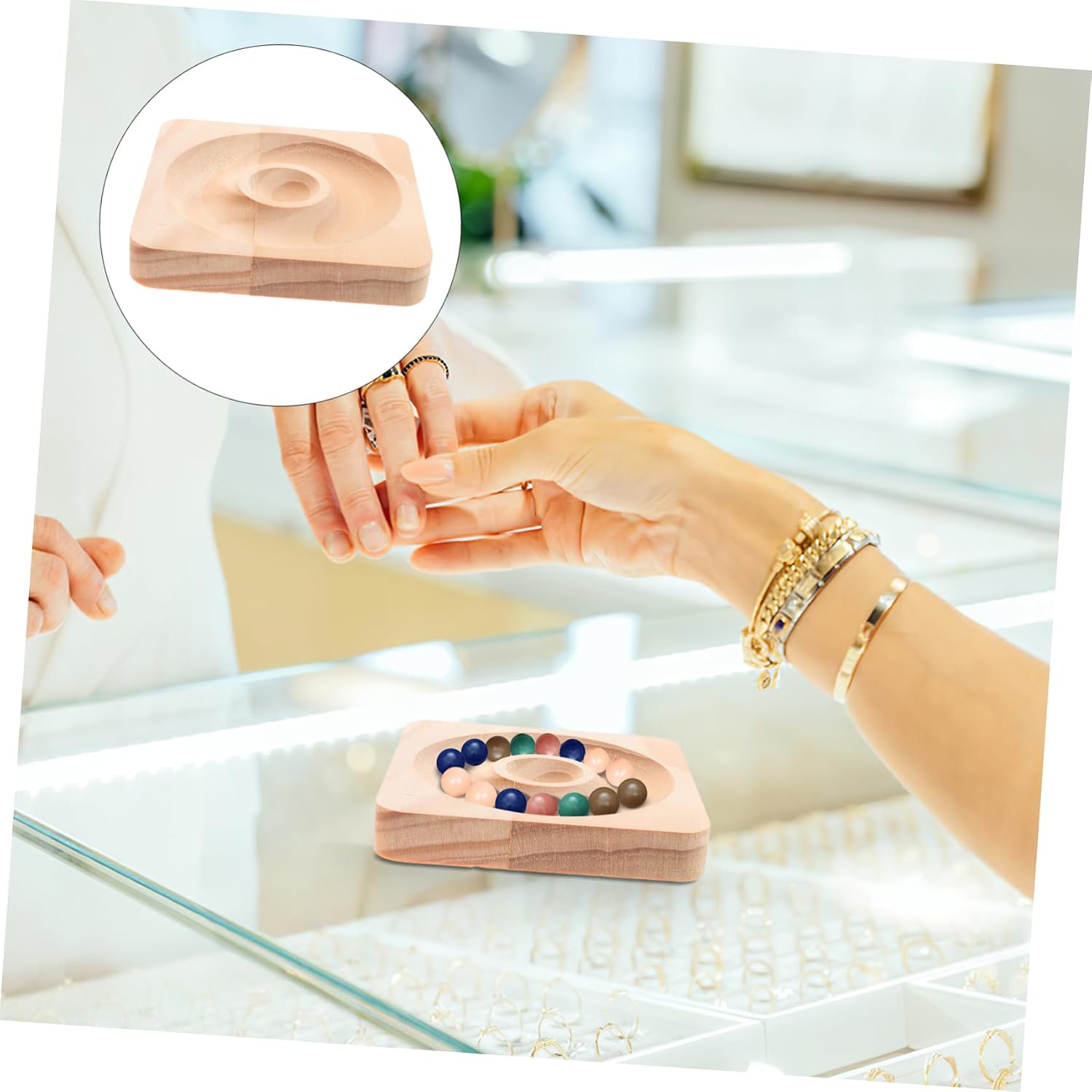Cabilock Beige Jewelry Display Tray for Bracelets and Rings Bead Board Organizer for Crafting Versatile Flat Stand for Retail Shops and Home Use