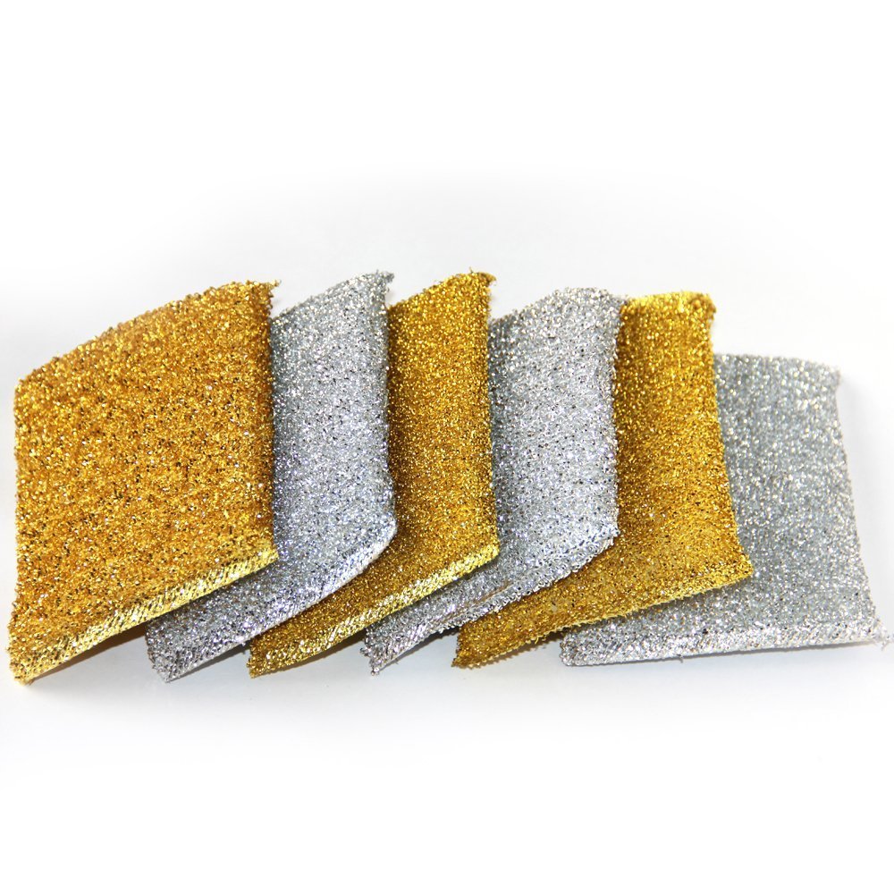 Schöne Homes (Uk) Silver 6 Pieces Metallic Scouring Pads - Specially Designed For Non-Stick Pans & Cookware