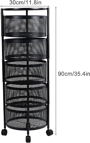 Miniatura 5 de Cesta de frutas para cocina, carrito de almacenamiento de cocina, cesta giratoria circular de 5 niveles, estante de almacenamiento grande con ruedas