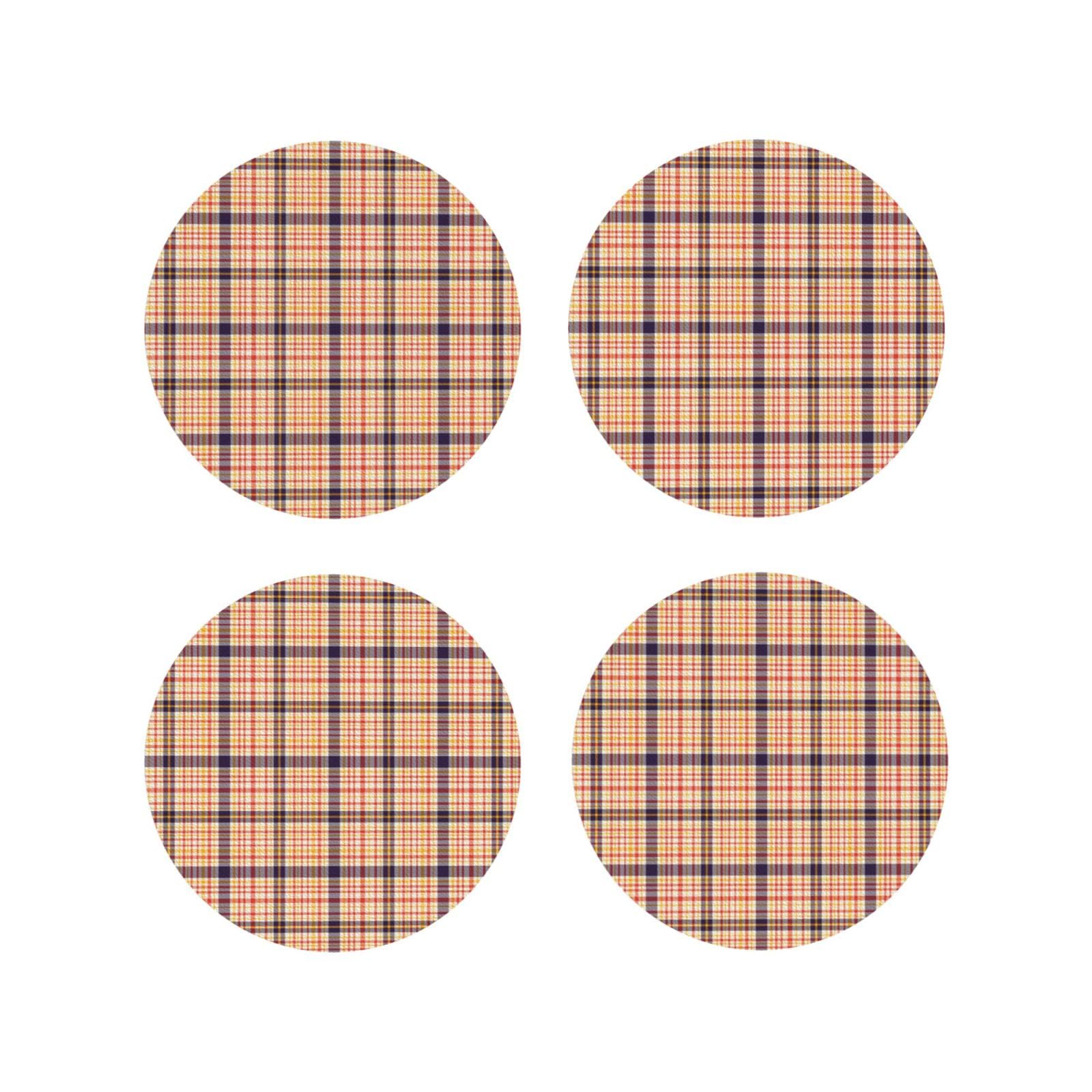 Smazdfxx Women's As Pic Leather Coasters Set Of 4 - Retro Beige Plaid Print Lightweight Drink Coasters For Desk