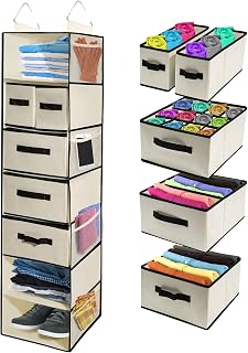 Best Hanging Shelf Closet Organizer - Portable 7 Shelves Storage Hanger w. Drawers for Clothing, Underwear, Shoe Organizer, For Home Bedroom, RV, Baby Nursery, Dorm Room Closet Organization