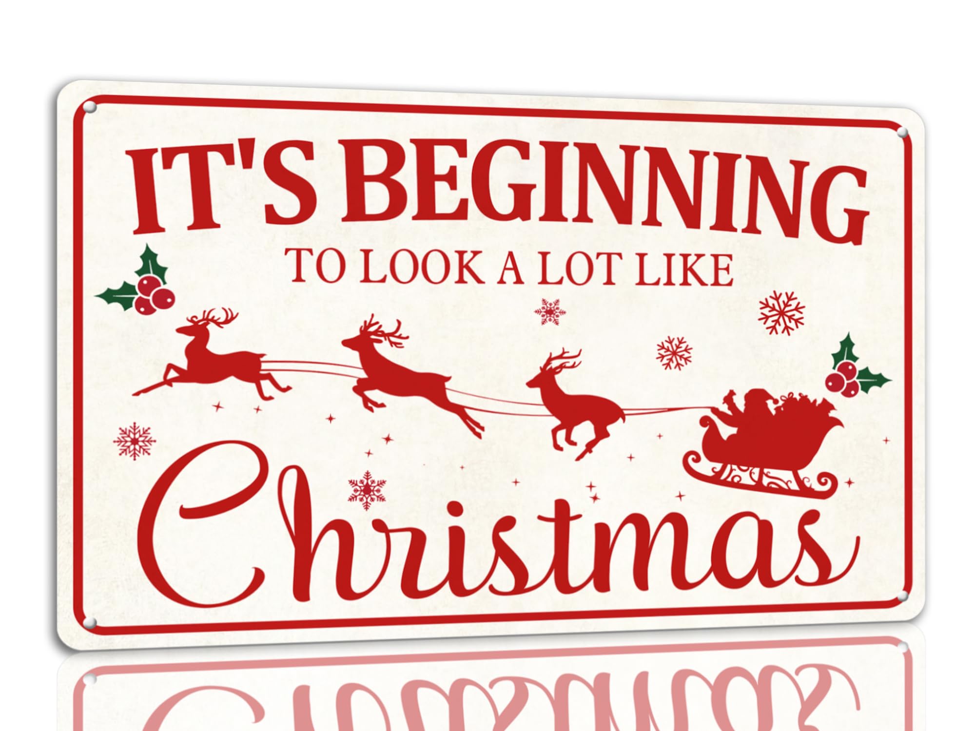 SMAZDFXX It's Beginning To Look a Lot Like Christmas Tin Sign Funny Christmas Metal Signs Retro Santa Sign Christmas Wall Art Decor For Home Cafe Shop 8"x12"