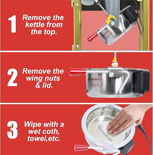 Miniatura 7 de Máquina de palomitas de maíz comercial con ruedas, estilo vintage, estilo cinematográfico, con carrito y hervidor de agua de 12 onzas que hace hasta