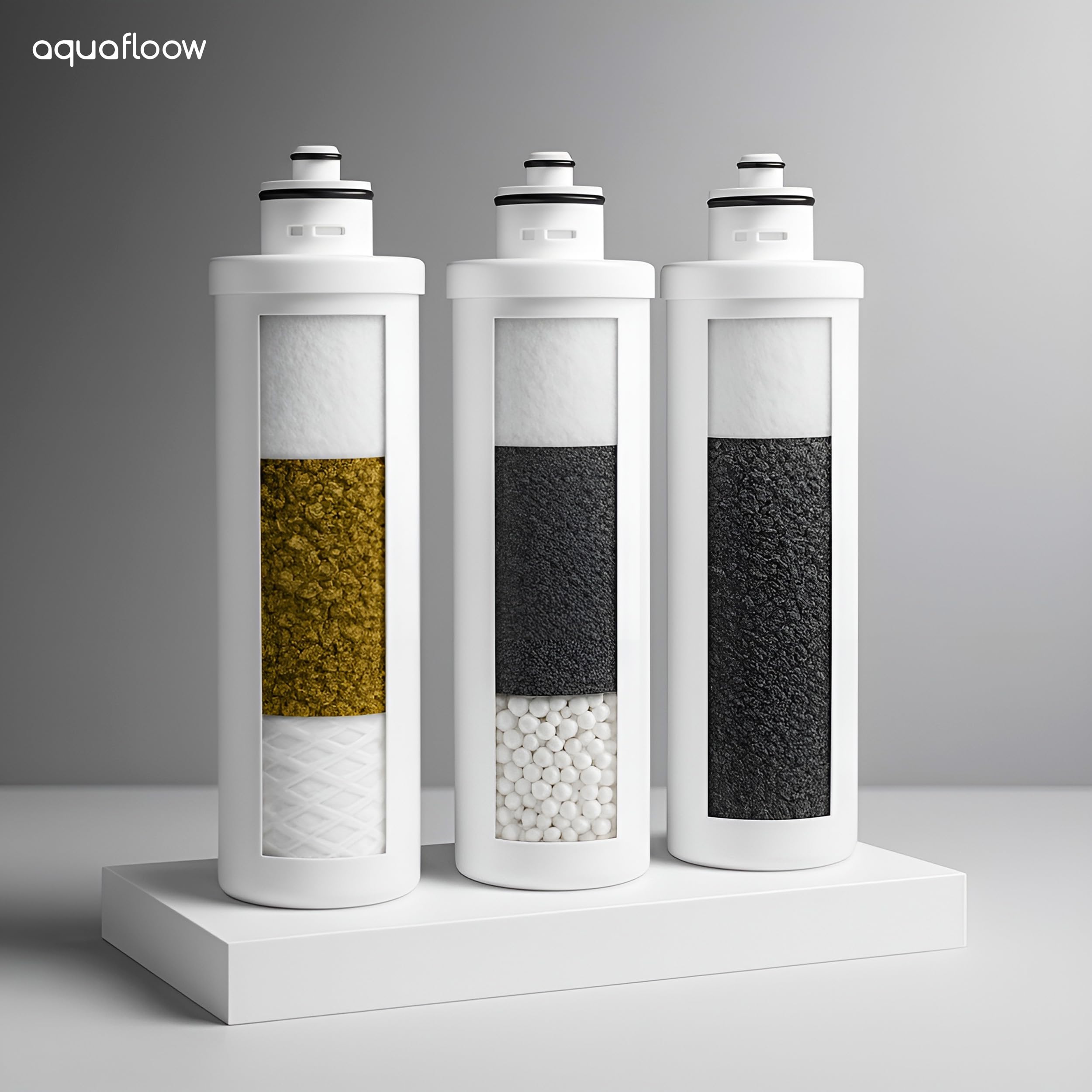 Aquafloow Filtro Acqua Sistema di Filtraggio, 3 Stadi Depuratore Acqua Domestico per Sotto Bancone, Connessione Diretta, con Timer, Rimozione di Piombo, Cloro, Fluoro, Odori e Alta Efficienza