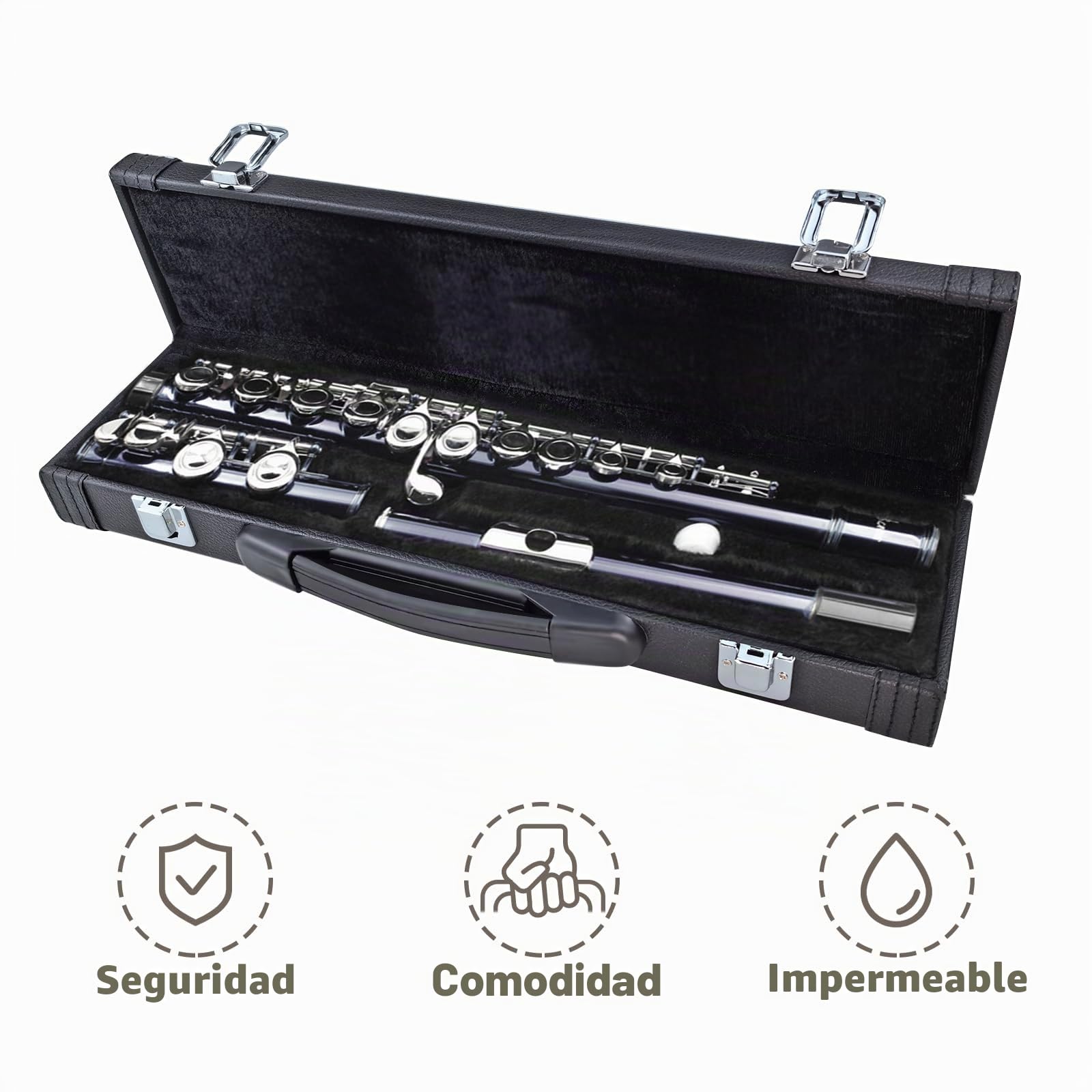 Estuche para flauta, funda para flauta, funda para flauta, funda de concierto, estuche rígido para flauta, almacenamiento de flautín con cierre de seguridad para flautistas, regalo para músicos