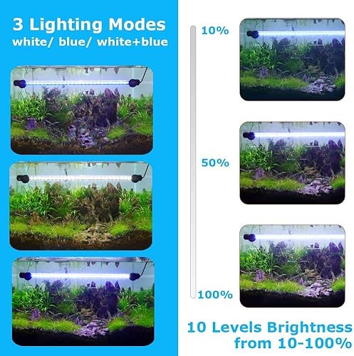 Miniatura 4 de Luz LED de acuario para pecera, encendidoapagado automático, sumergible blanco y azul, luz LED para plantas de acuario con temporizador y función de