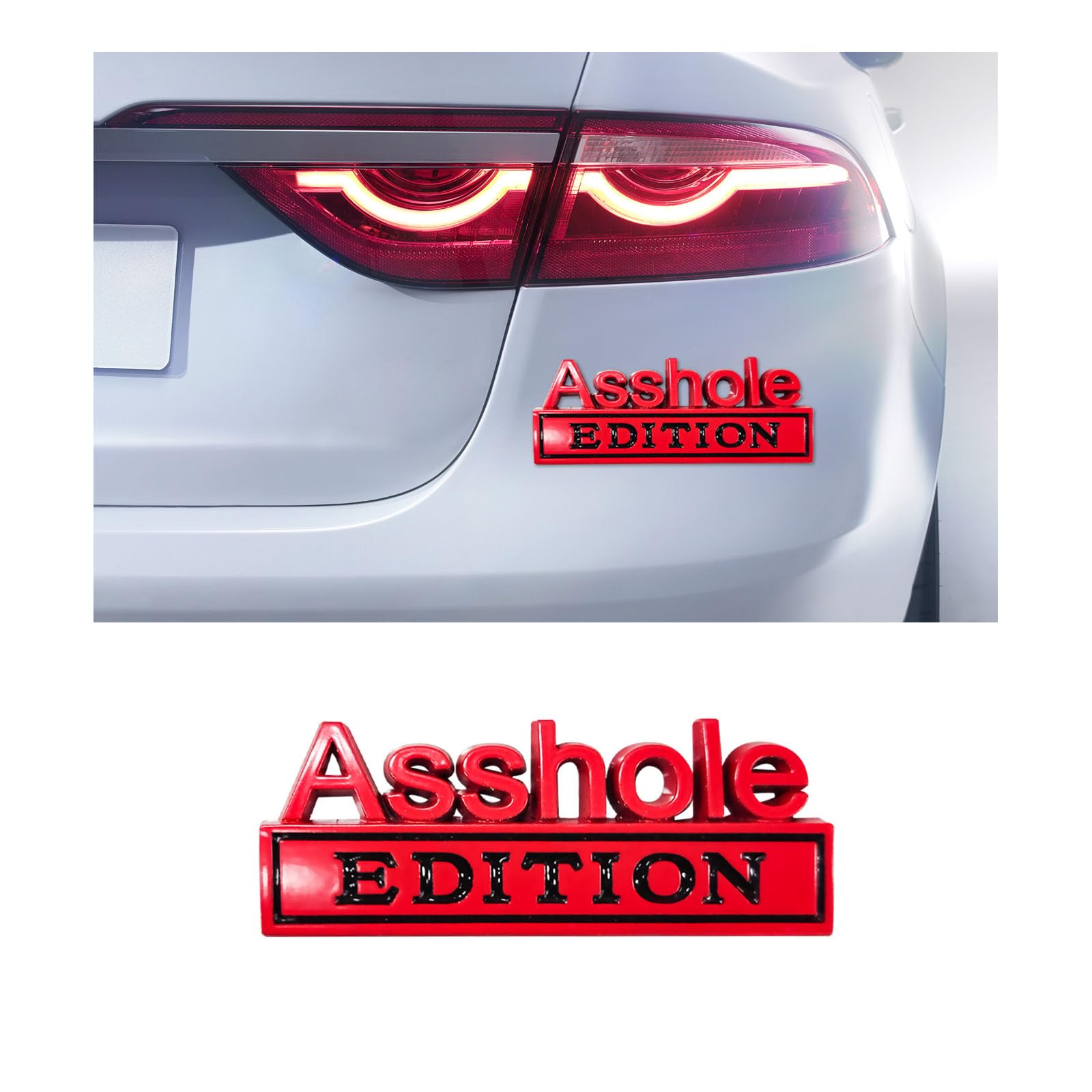 Augeny Asshole Edition Emblem Car Decal, 3D Metal Auto Front Hood Letter Badge with Strong Adhesive, Universal Fender Badge Decal Sticker, Vehicle Exterior Decor Accessories (Red &amp; Black)