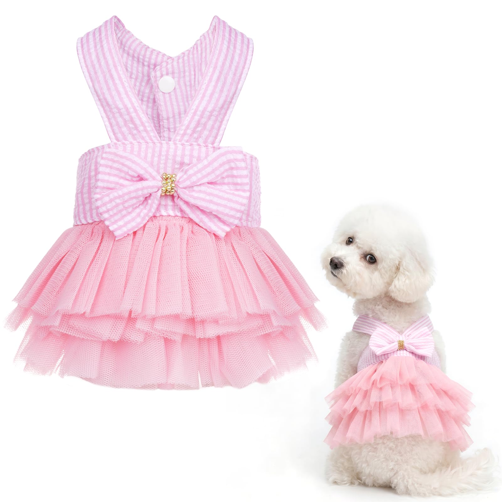 choyaxo Pink Dog Dress Cute Bowknot Tutu Pet Dress Summer Pet Clothe for Puppy Small Cats