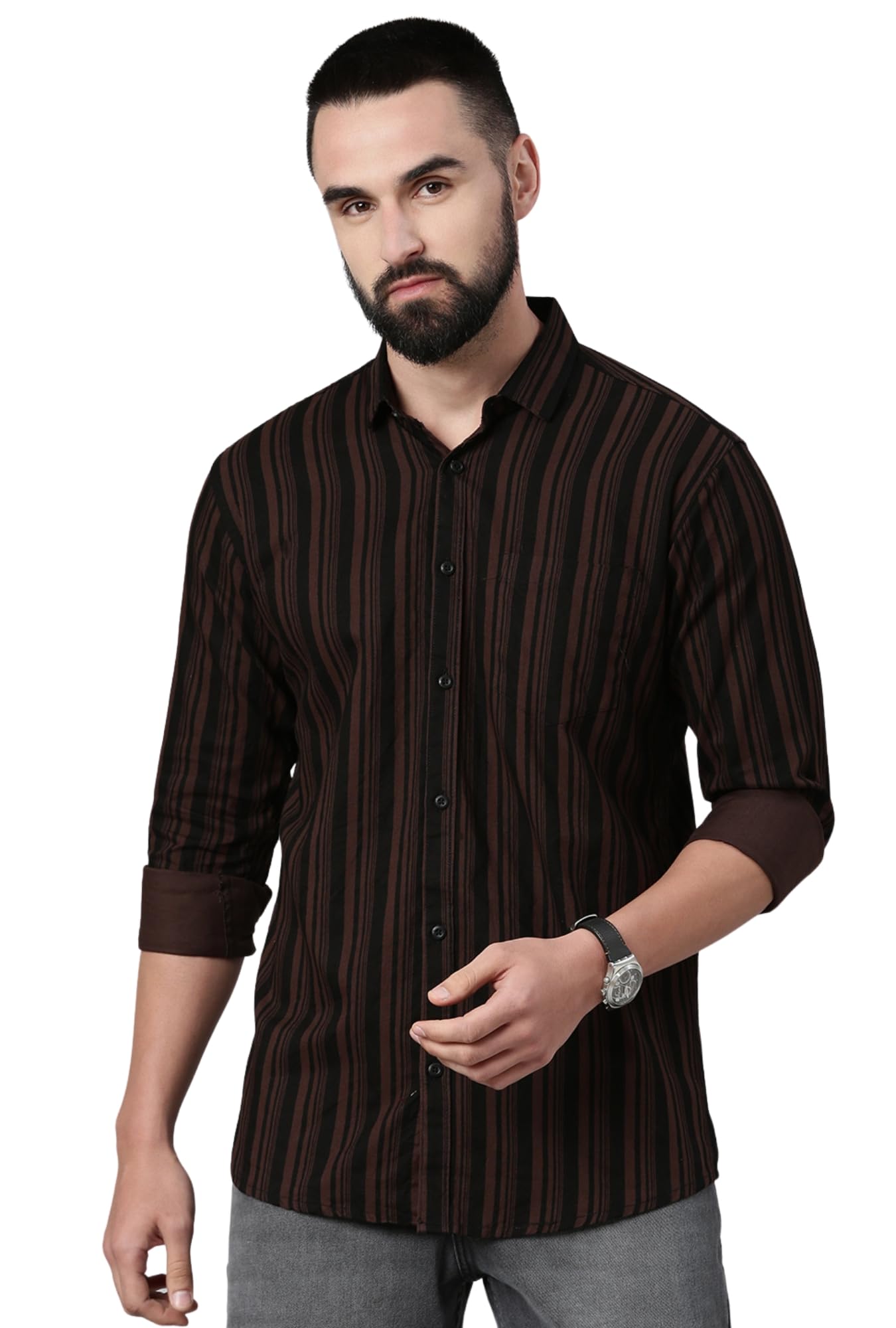 majestic man Men's Standard Slim Fit Striped Pure Cotton Casual Shirt-picture-36