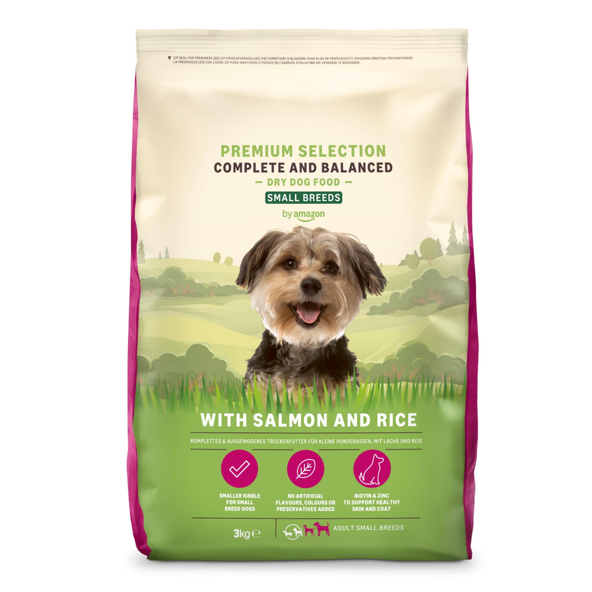 by Amazon Alimento seco Completo para Perros (Razas pequeñas) con salmón y arroz, 3 kg (Paquete de 1) (Anteriormente una Marca Lifelong, el Mismo Producto)