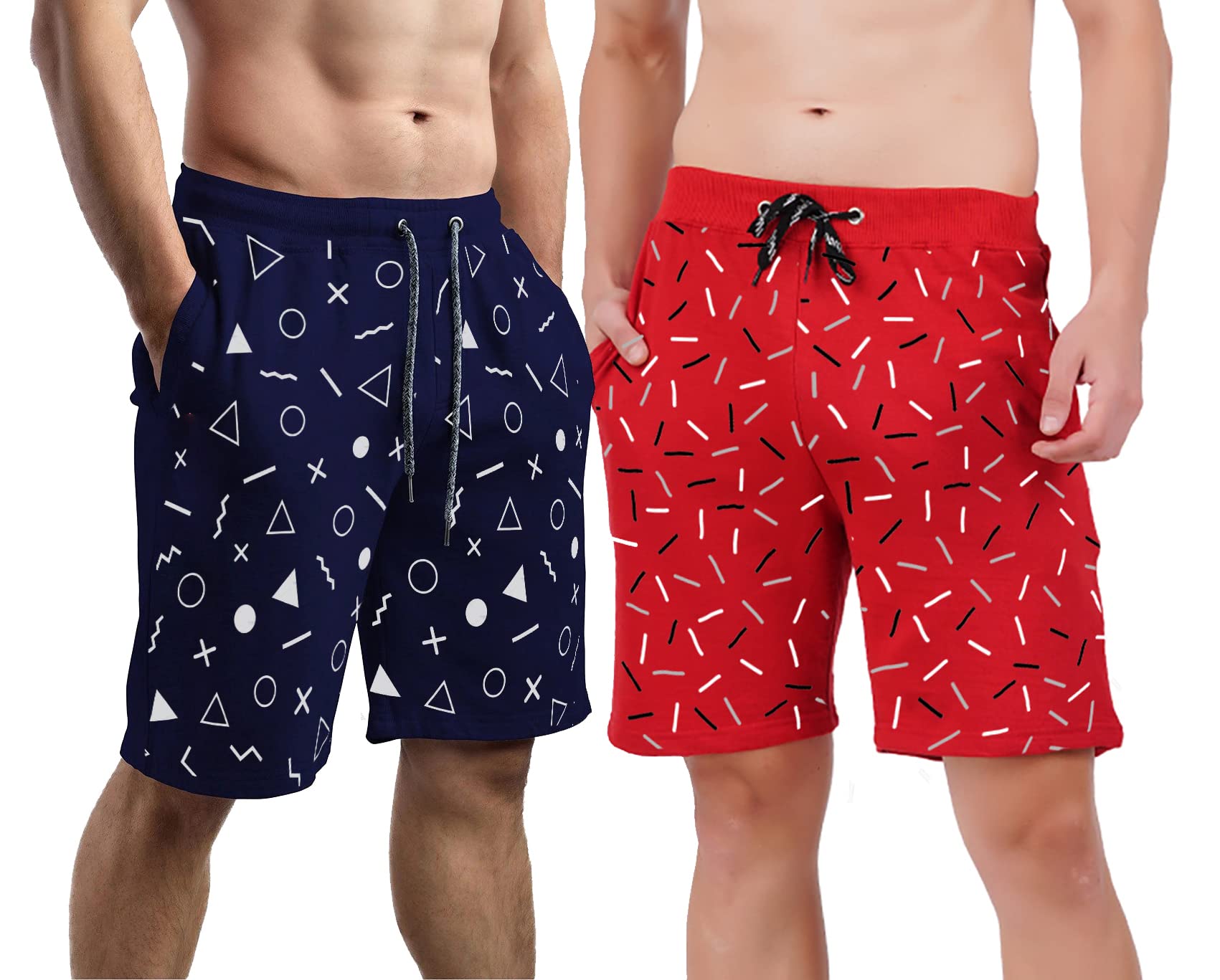 hotfitsMen's Blue & Red Cotton Regular Shorts-Pack of 2
