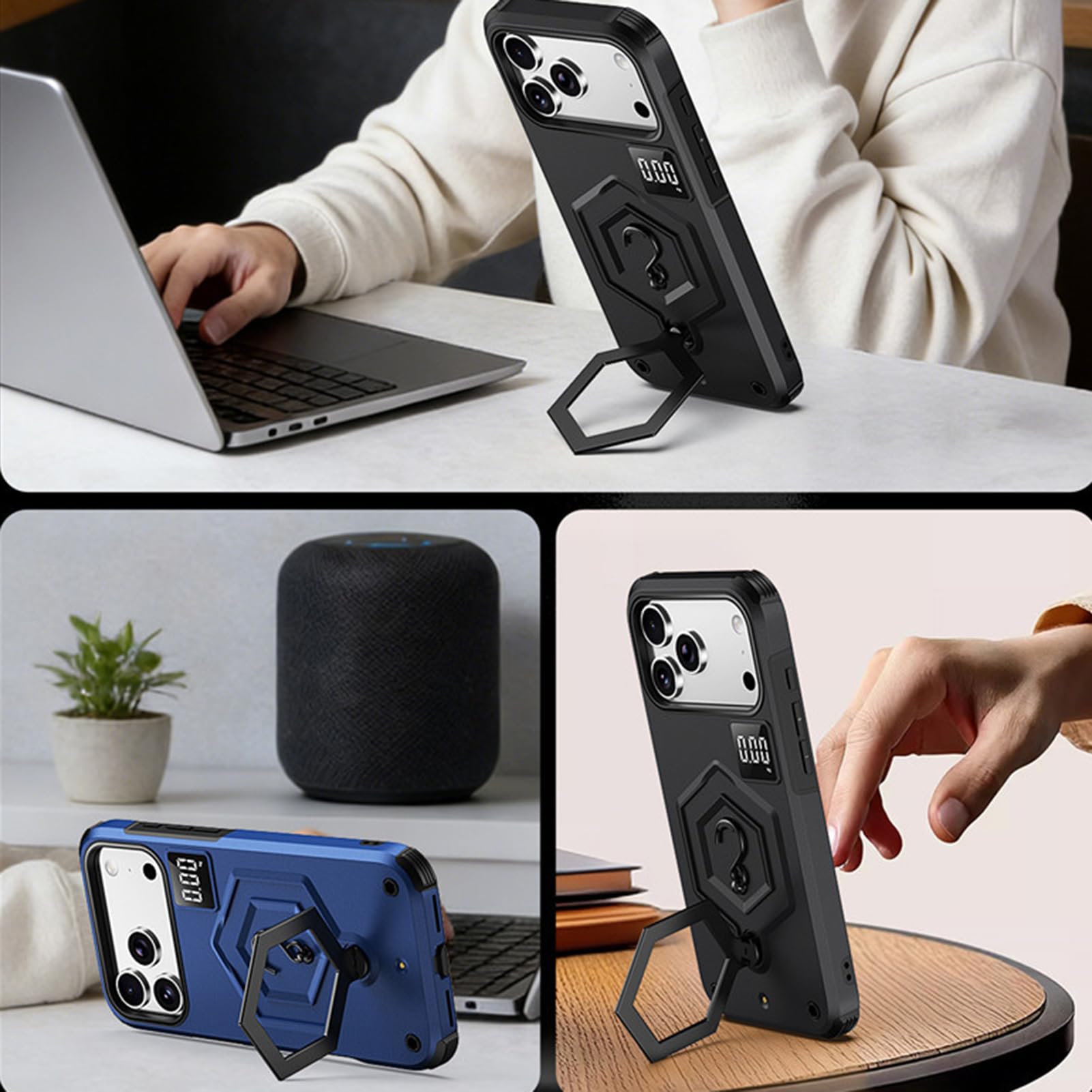 Schlanke Hülle Für iPhone 17 Pro Max/17 Pro/Air/17, Verstellbarem Ständer, Militär Schutzhülle Rutschfestem Griff Stoßfest Handyhüllen,Schwarz,17 Pro