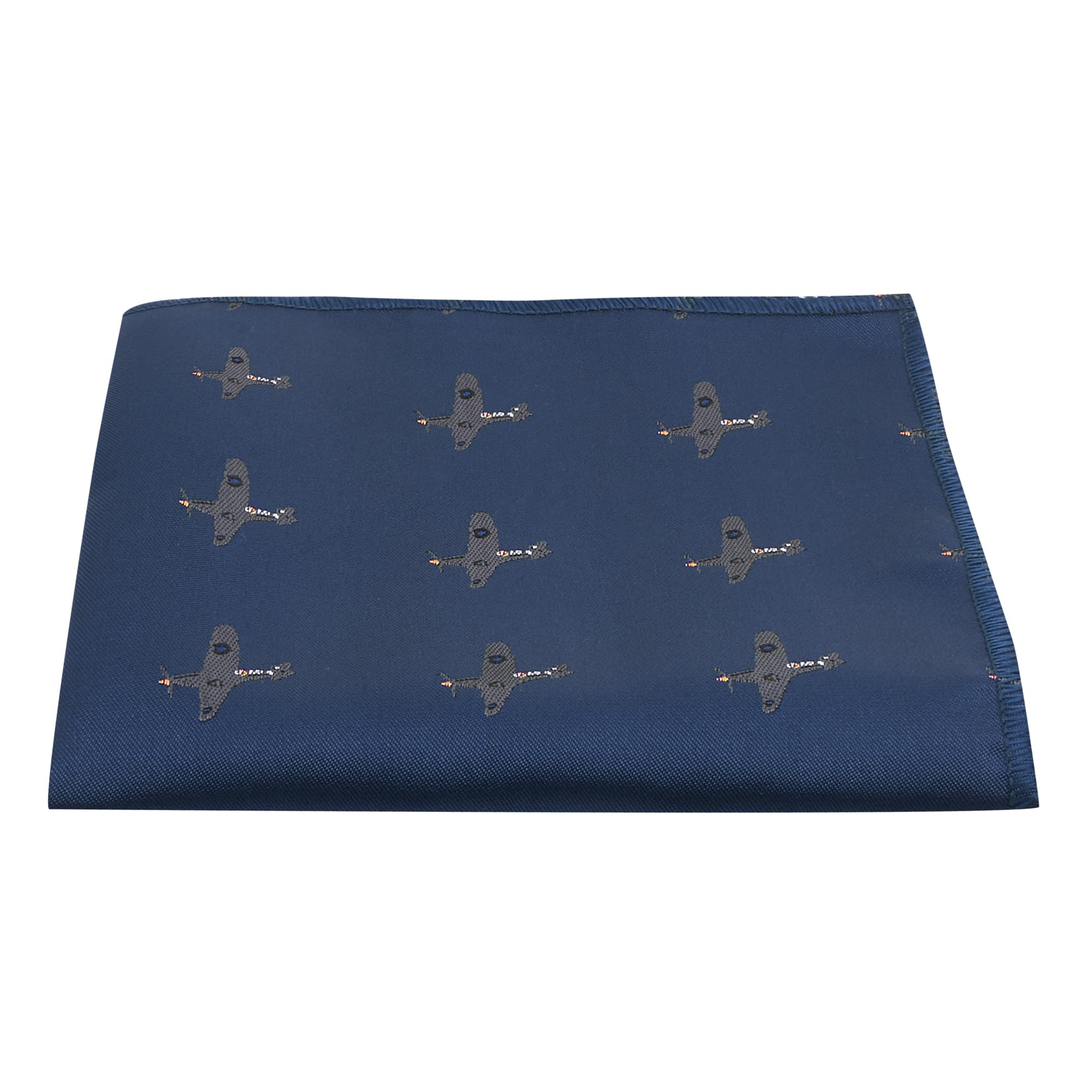 Navy Blue Embroidered Hurricane Fighter Plane Pocket Square, Handkerchief