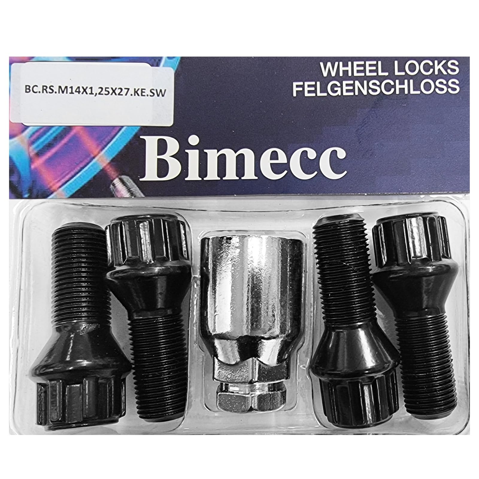 Blokada do felg M14 x 1,25 x 27 mm, taśma stożkowa 60°, kompatybilna z Alpina BMW Mini Rolls-Royce Toyota, 4 x czarne zamki do felg, zabezpieczenia kół, zabezpieczenie felg, ochrona przed kradzieżą