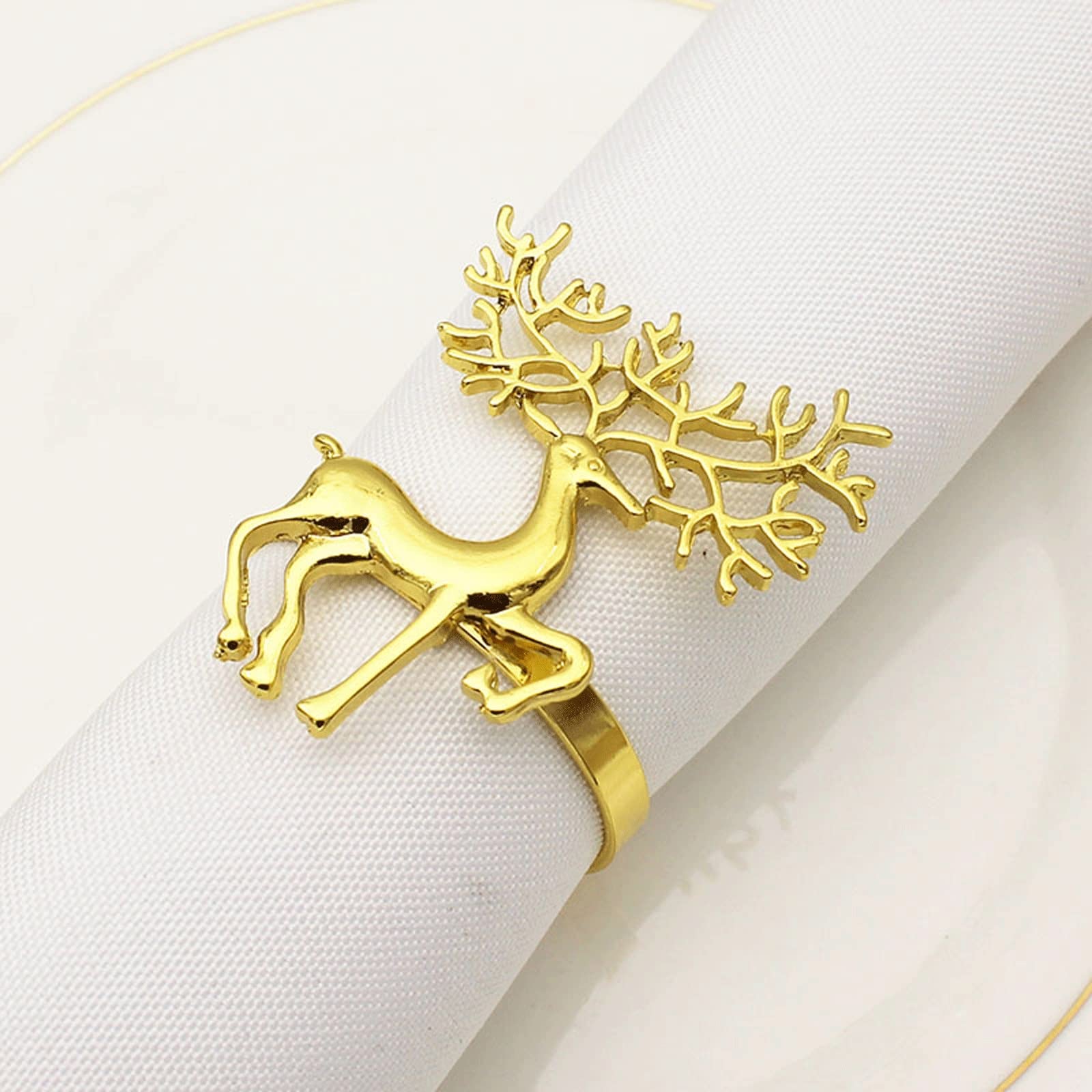 Serviettenringe aus Metall mit Schnalle, Rehbraun, 9er-Pack, Gold, für Ostern, Weihnachten, Thanksgiving, Hochzeiten, Festliche Bankett-Tischdekorationen
