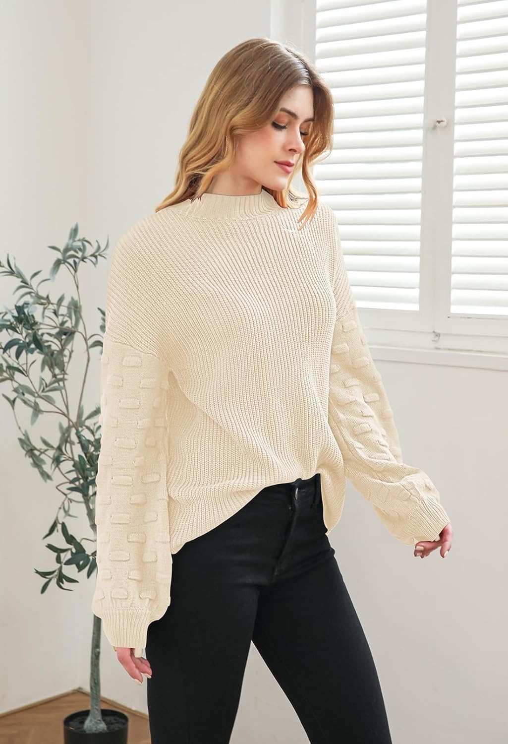 Pull En Tricot à Manches Bouffantes Pour Femme - Décontracté