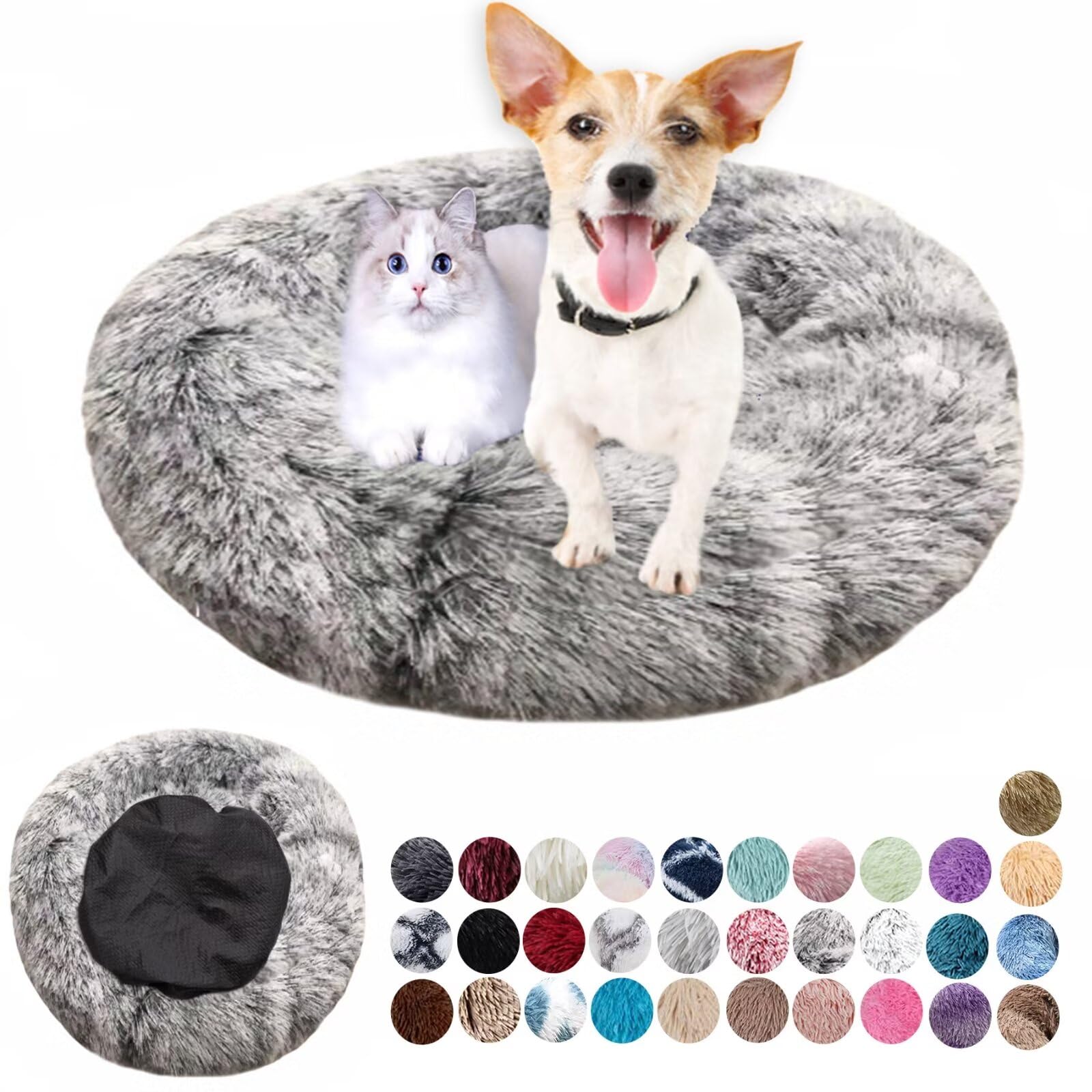 Ryanbem Dog Bed Soft Fluffy Round Dog Houses Calming Pet Beds Plush Anti Anxiety, Anti-Slip Cat Bed Easily Washable Dog Beds Improving Sleeping and Warm, Small Medium Large Gradient Black 60cm