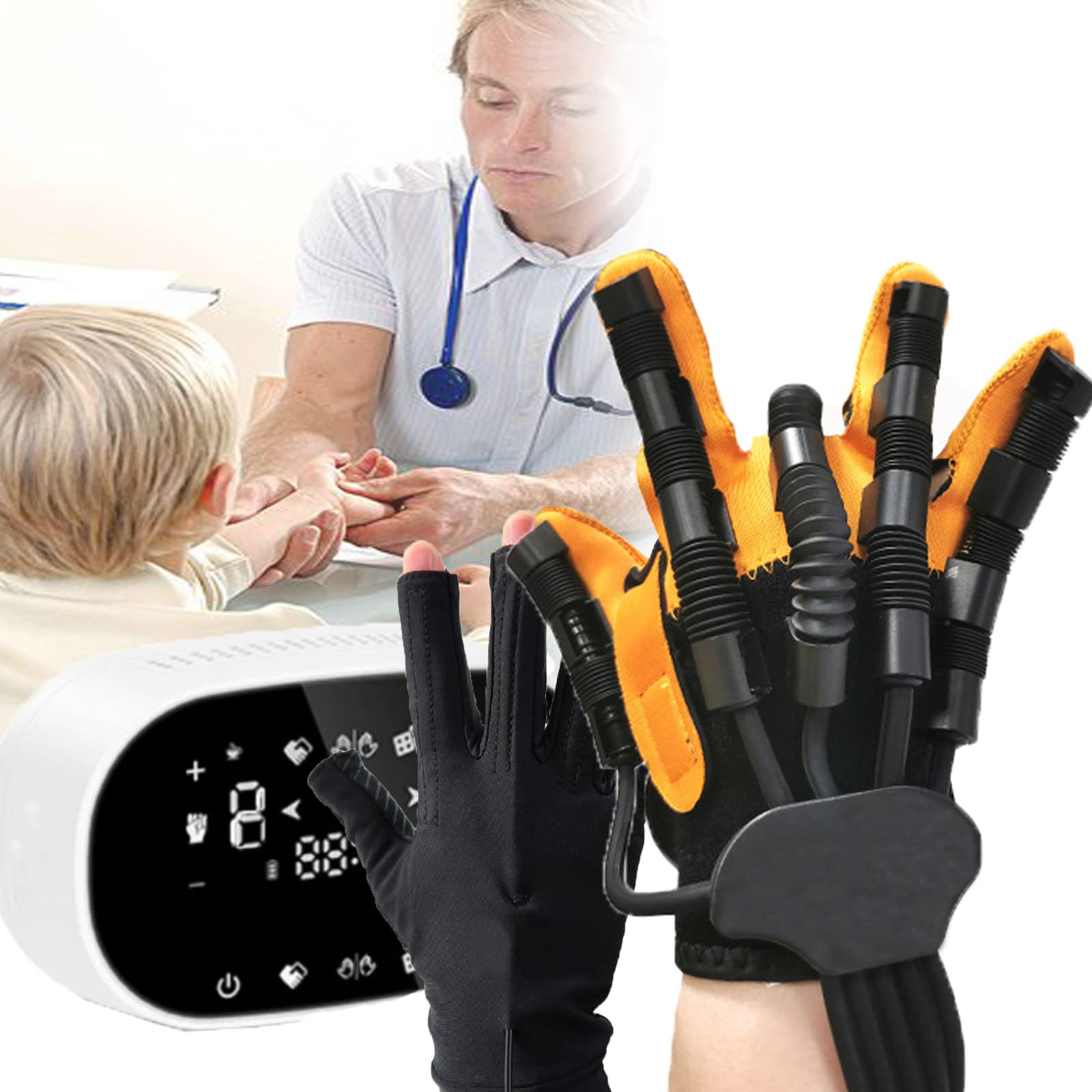 Guante EléCtrico Ortesis de Dedo,Guante Robot de RehabilitacióN para NiñOs,Ejercicio de ExtensióN de Dedos para Pacientes con Hemiplejia por Ictus,12-righthand