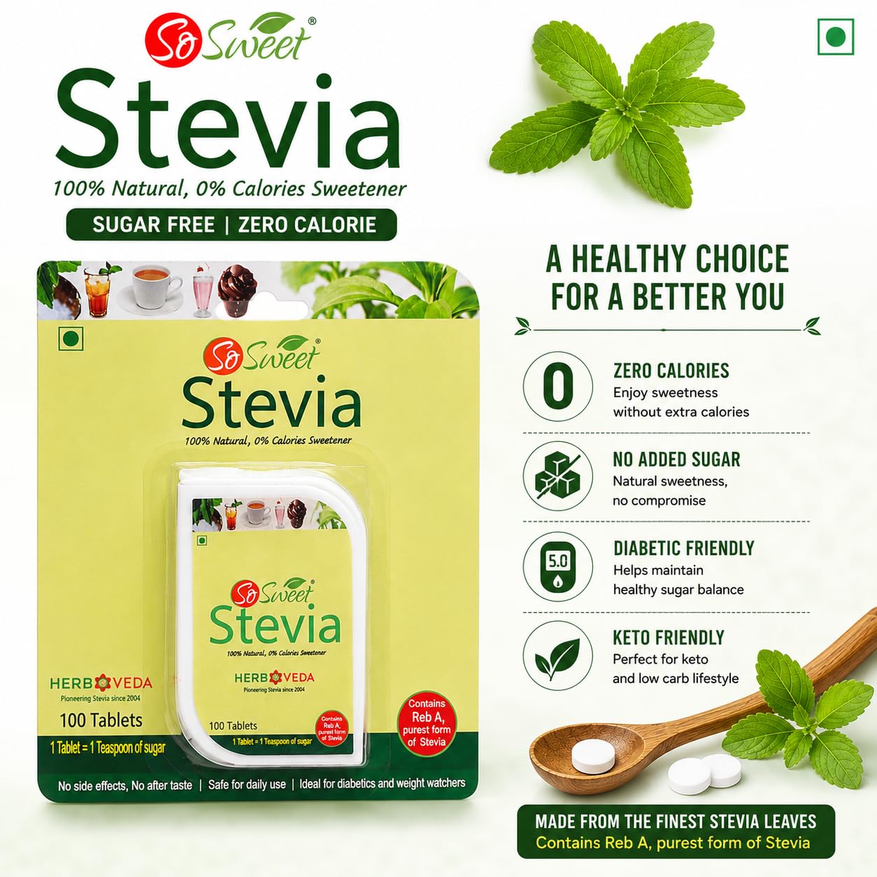 So Sweet Stevia Tablets Sugar Free Natural Zero Calorie Sweetener 100 Tablets 3